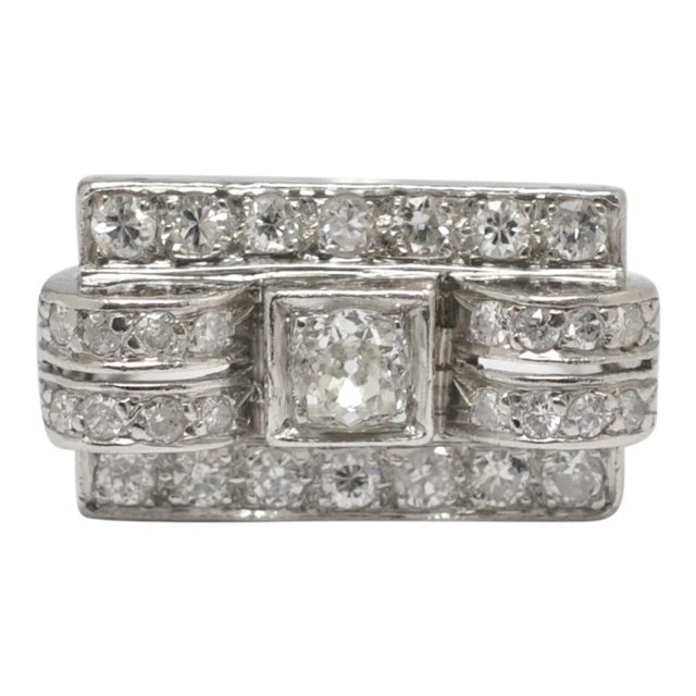 French Art Deco Diamond Platinum Ring