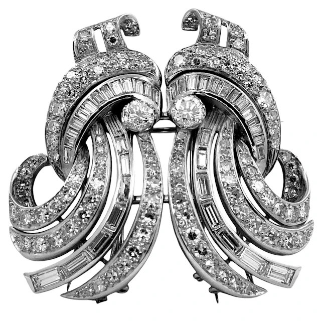 Mid Century Diamond Double Clips Brooch