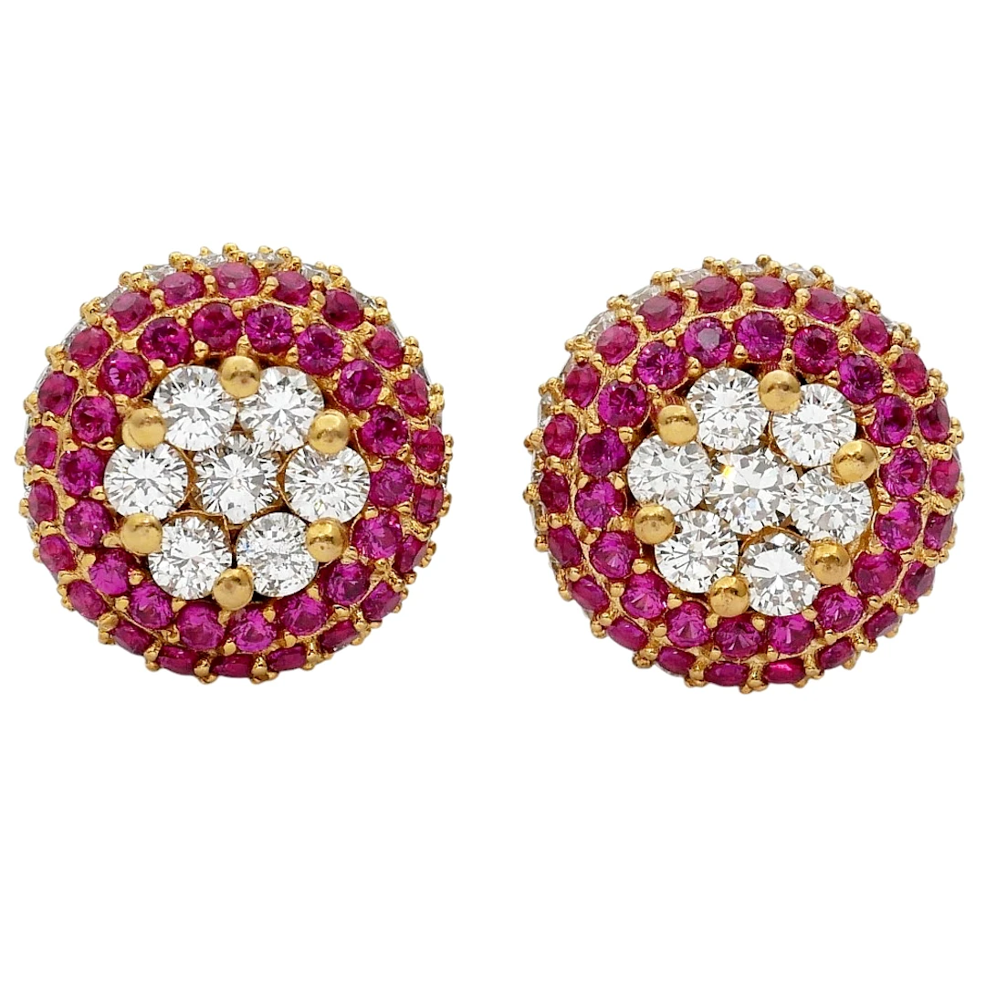 Vintage Ruby Diamond Gold Halo Earrings