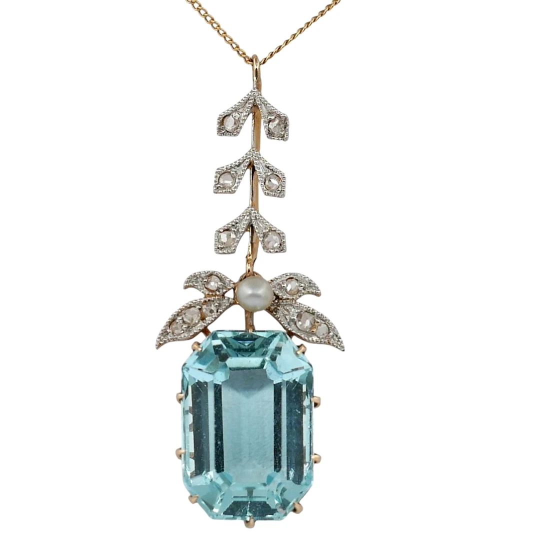 Edwardian Aquamarine Diamond Pendant