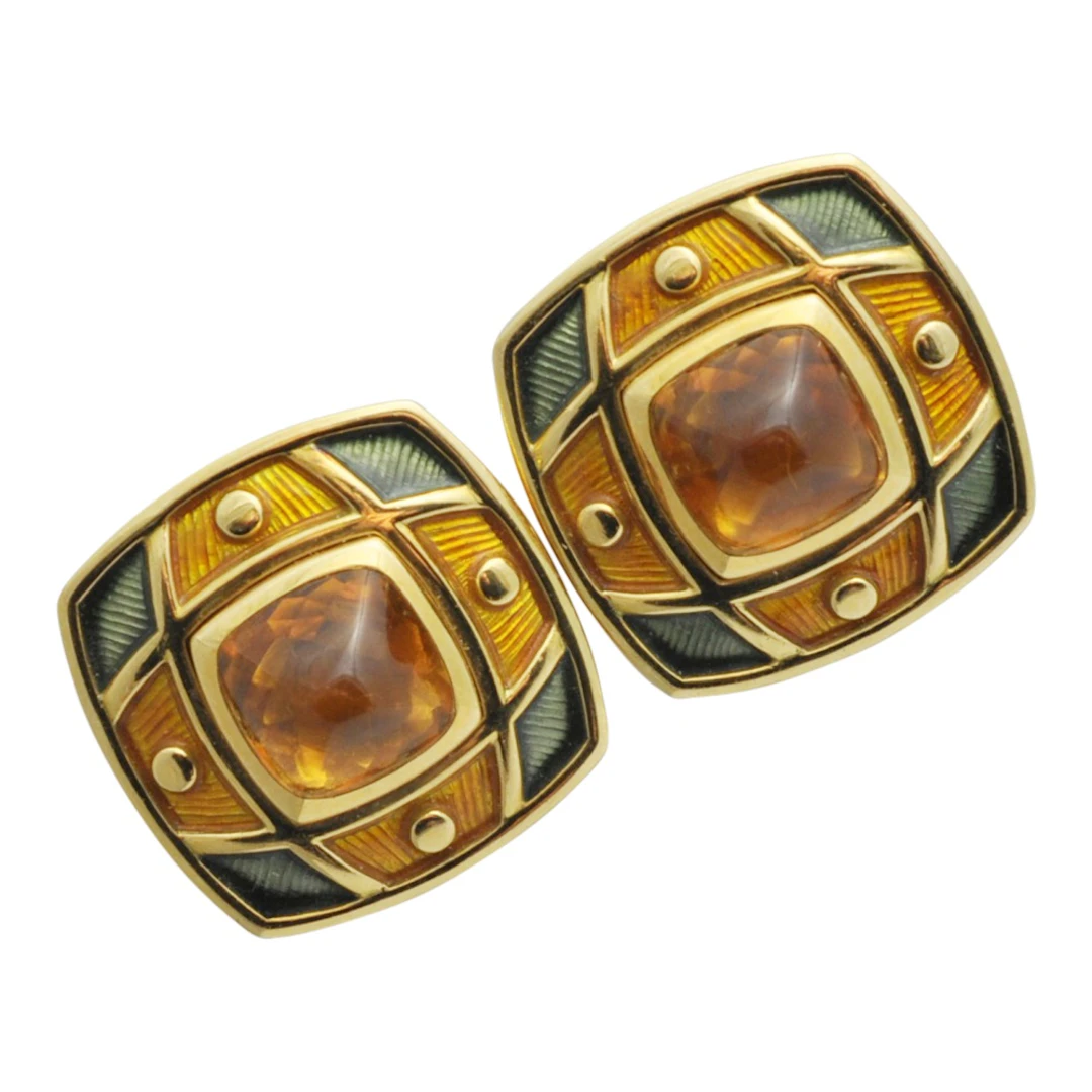 De Vroomen Citrine Enamel Clip Earrings