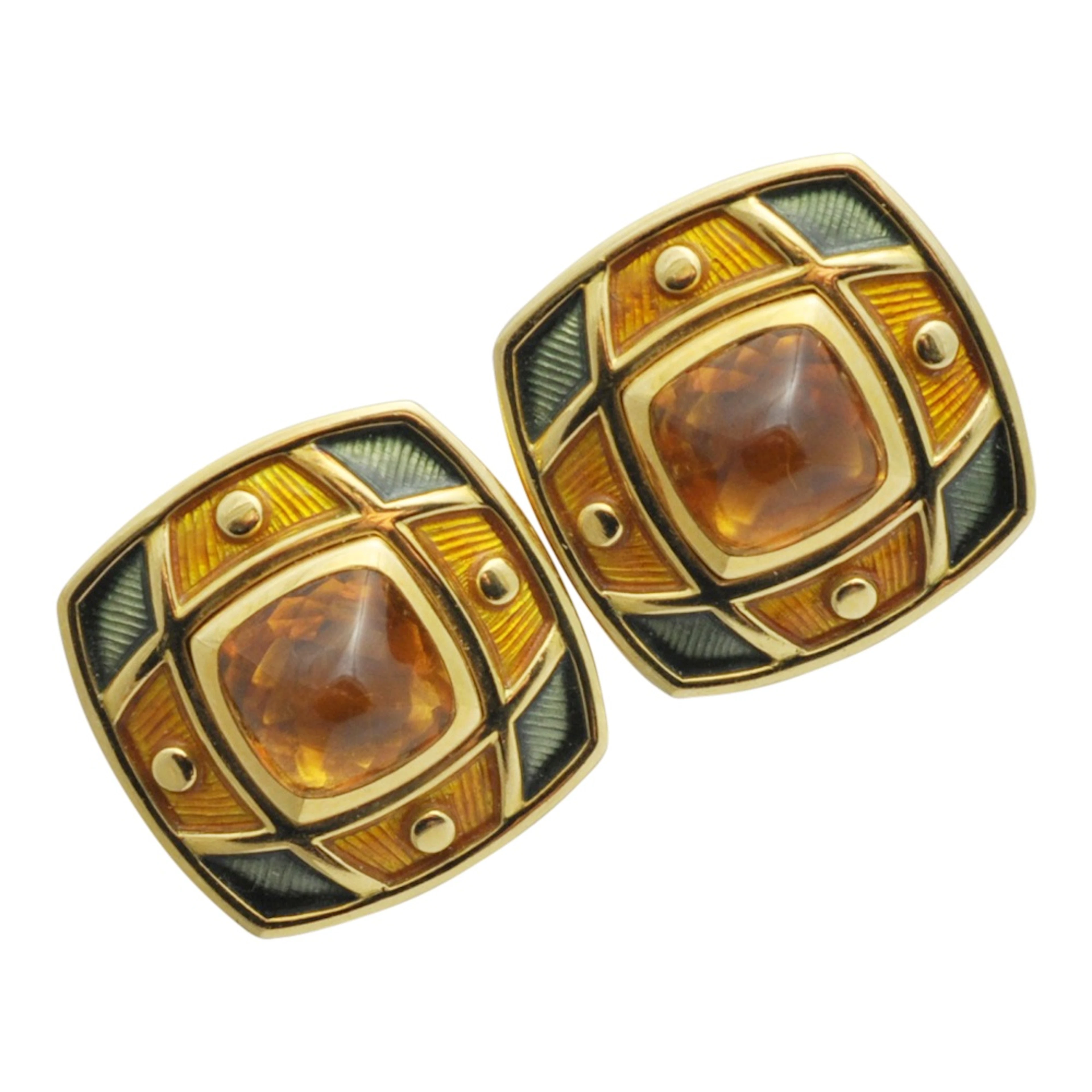 De Vroomen Citrine Enamel Clip Earrings
