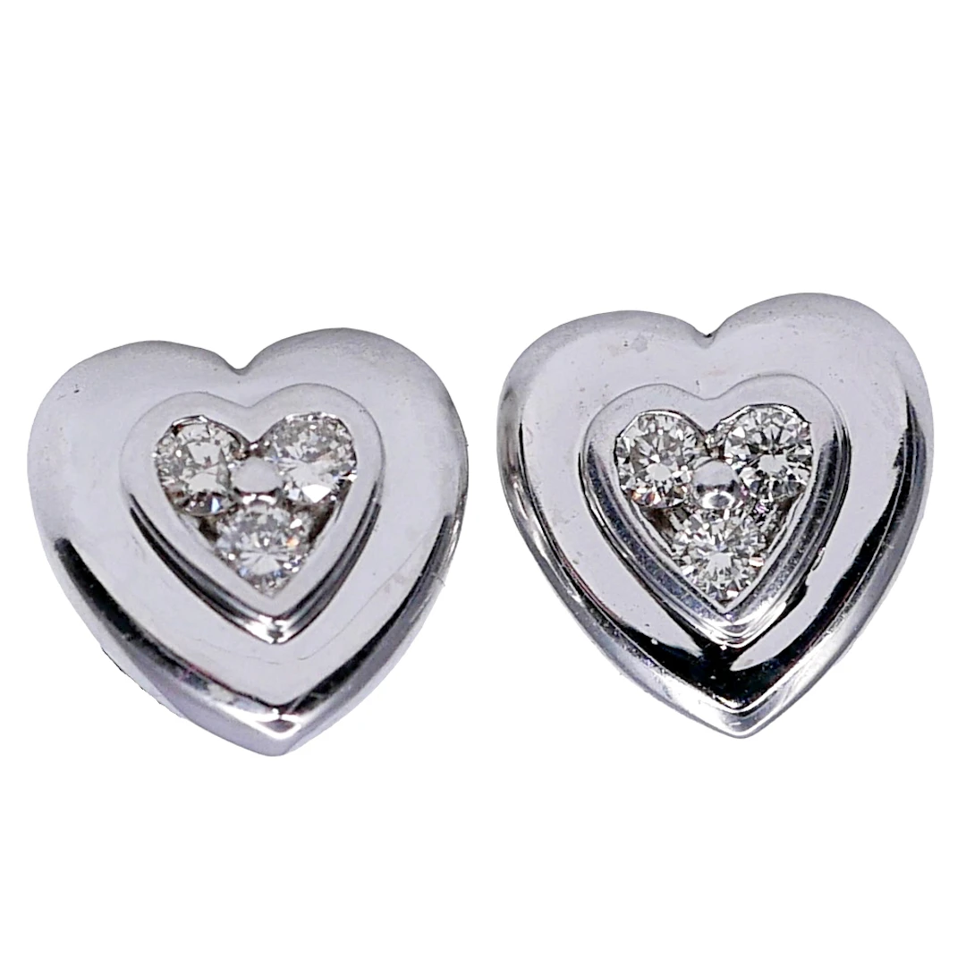 Vintage Diamond Heart Gold Earrings