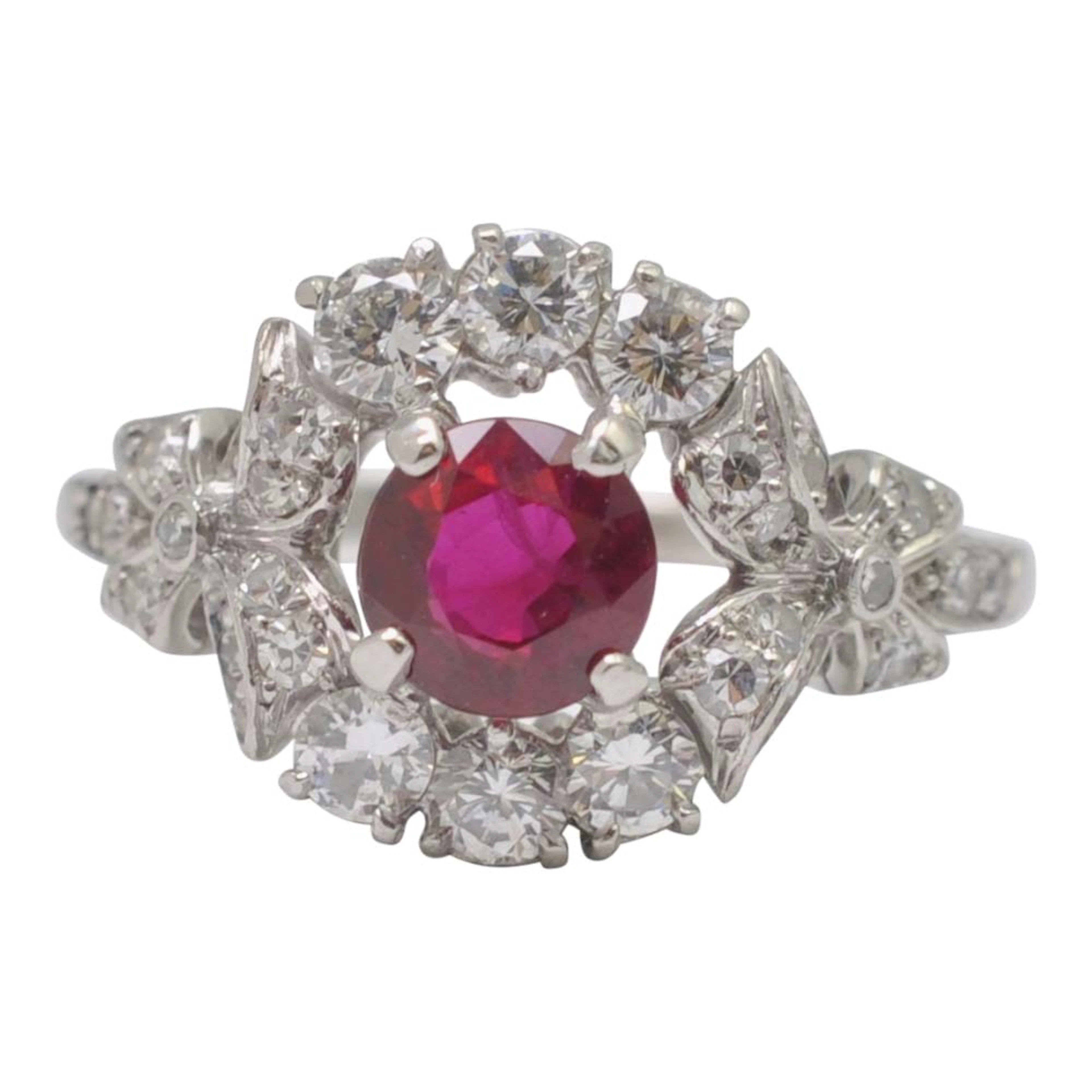 Ruby Diamond Platinum Engagement Ring