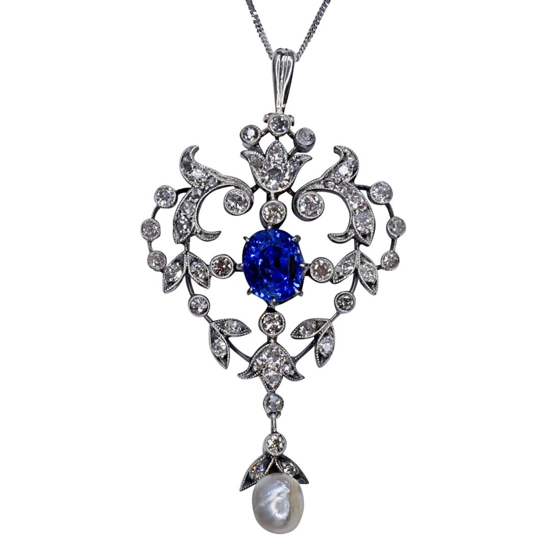 Victorian Sapphire Diamond Pearl Pendant