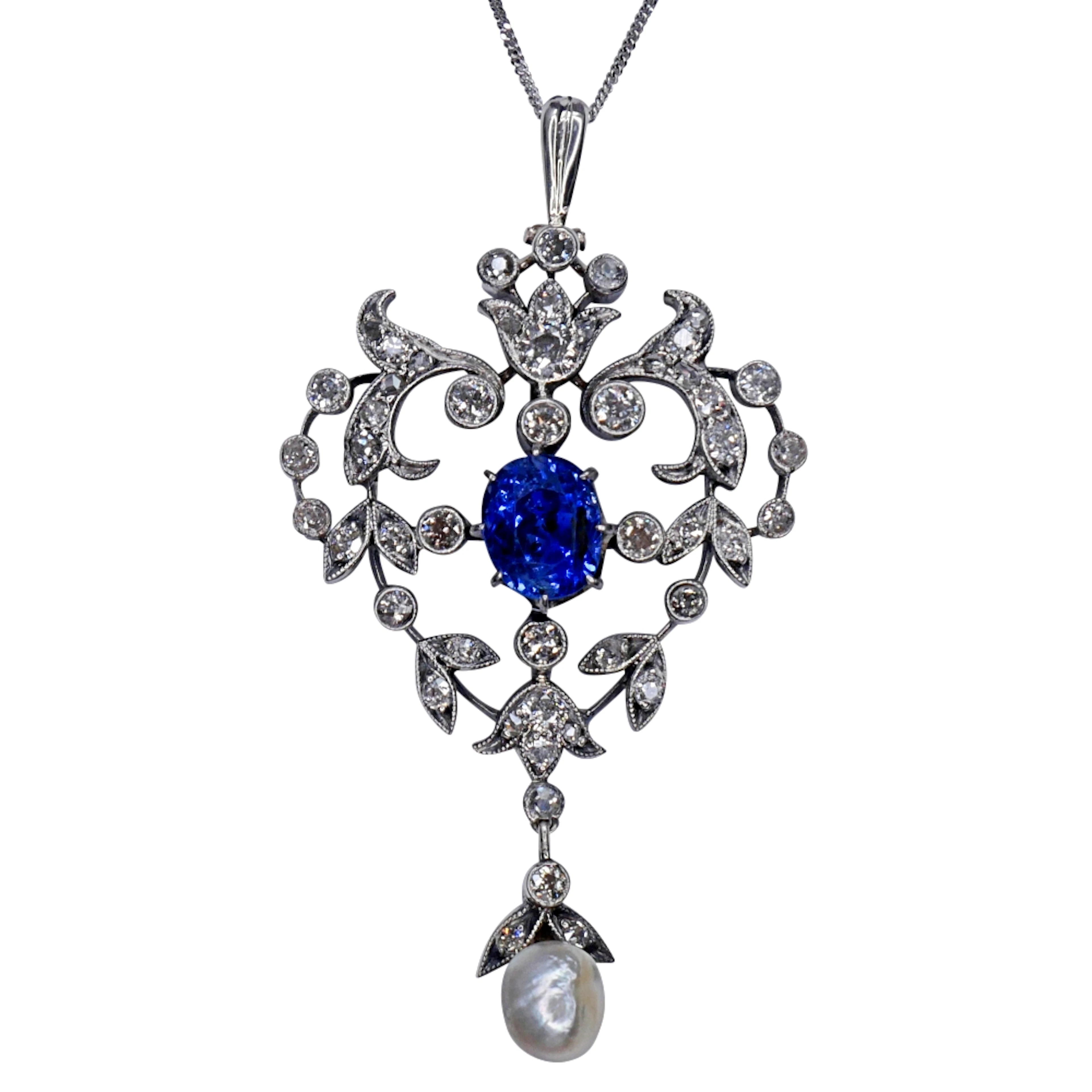Victorian Sapphire Diamond Pearl Pendant