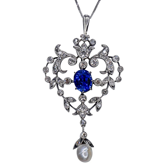 Victorian Sapphire Diamond Pearl Pendant