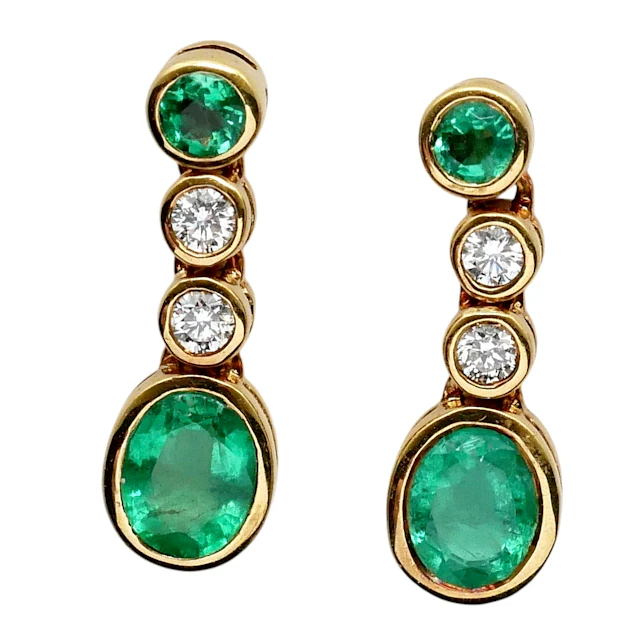 Emerald Diamond Gold Drop Earrings