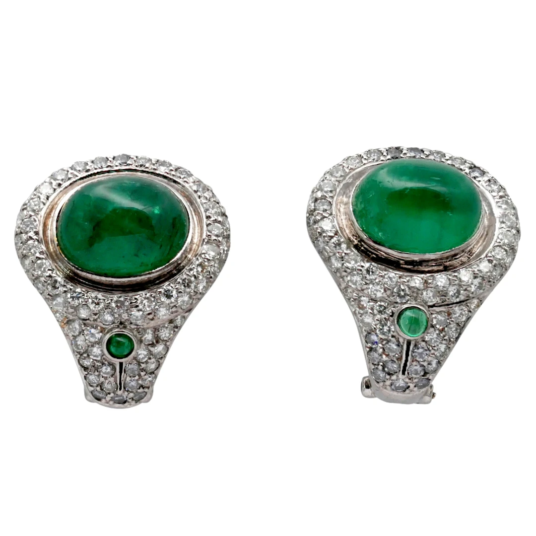 Vintage Cabochon Emerald Diamond Earrings
