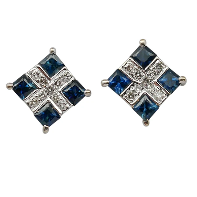 Carré Cut Sapphire & Diamond Earrings