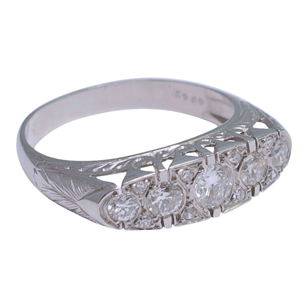 Vintage French Diamond Platinum Five Stone Ring