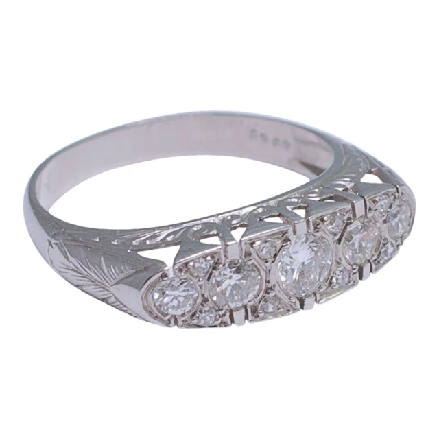 Vintage French Diamond Platinum Five Stone Ring