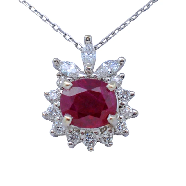Ruby Diamond Halo Gold Pendant