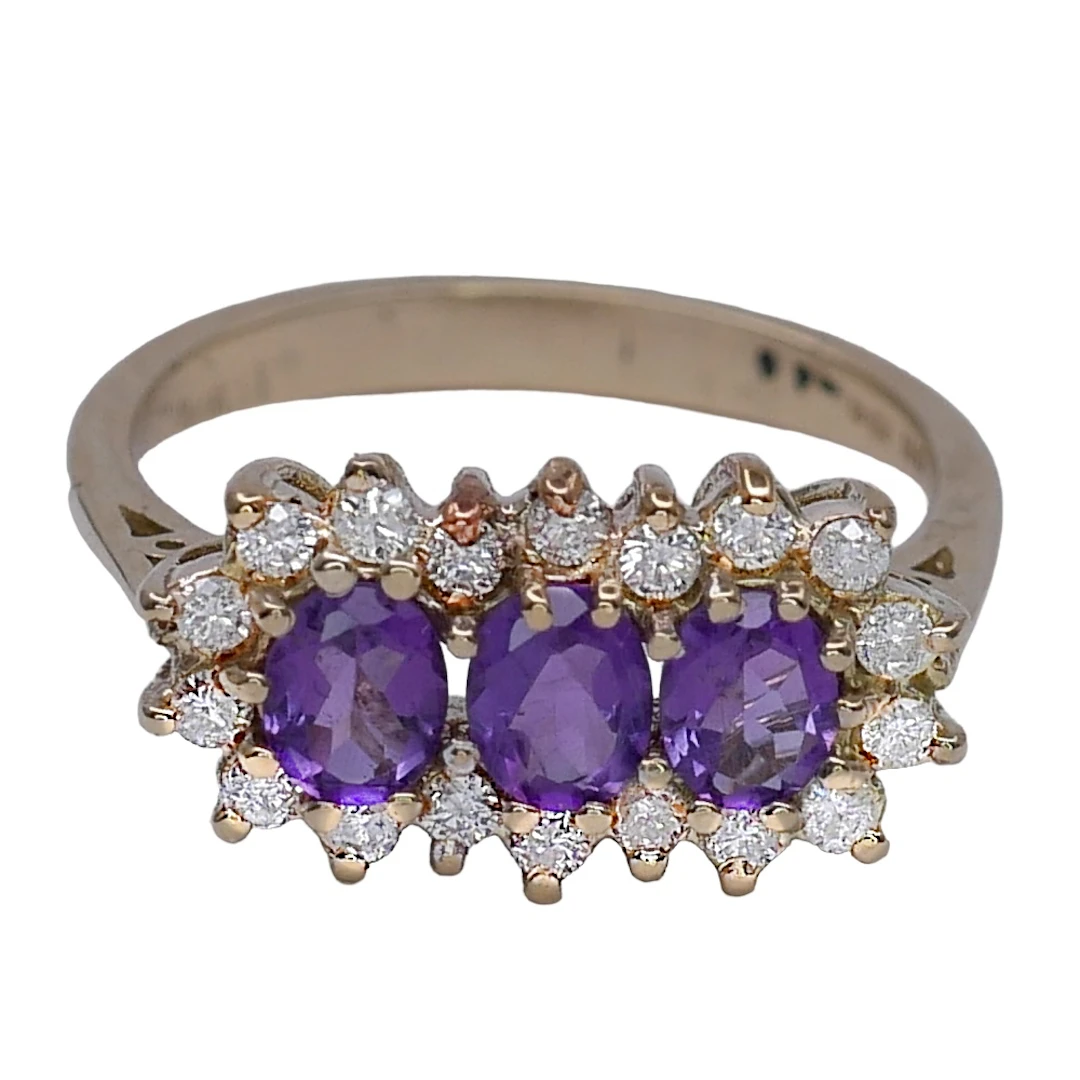 Vintage Triple Amethyst Diamond Ring