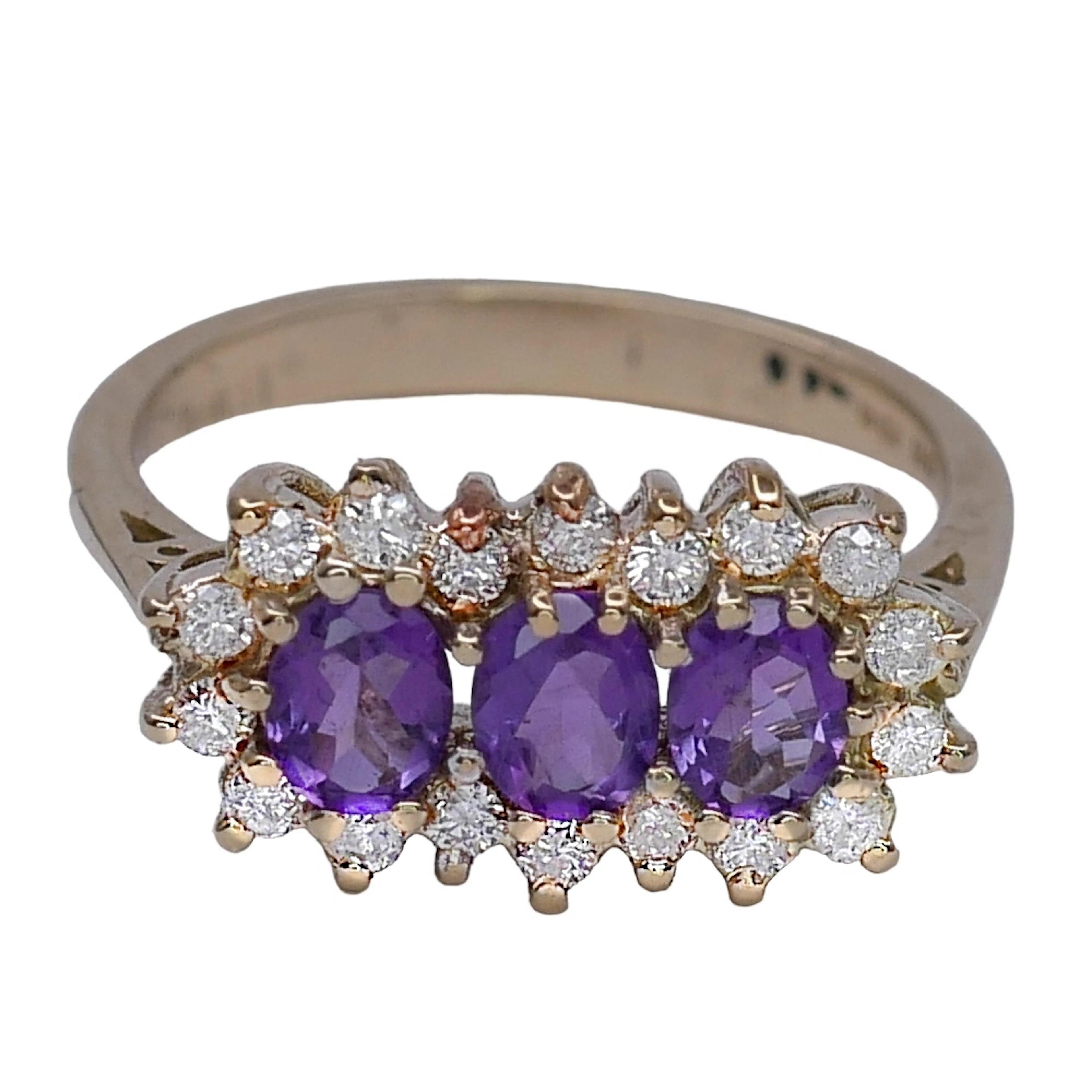 Vintage Triple Amethyst Diamond Ring