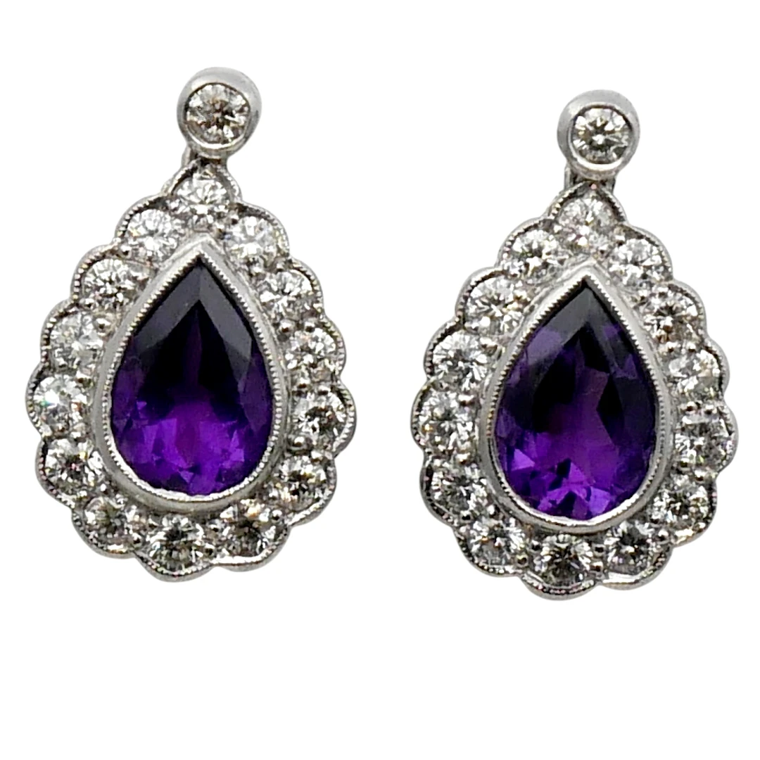 Vintage Amethyst Diamond Pendant Earrings
