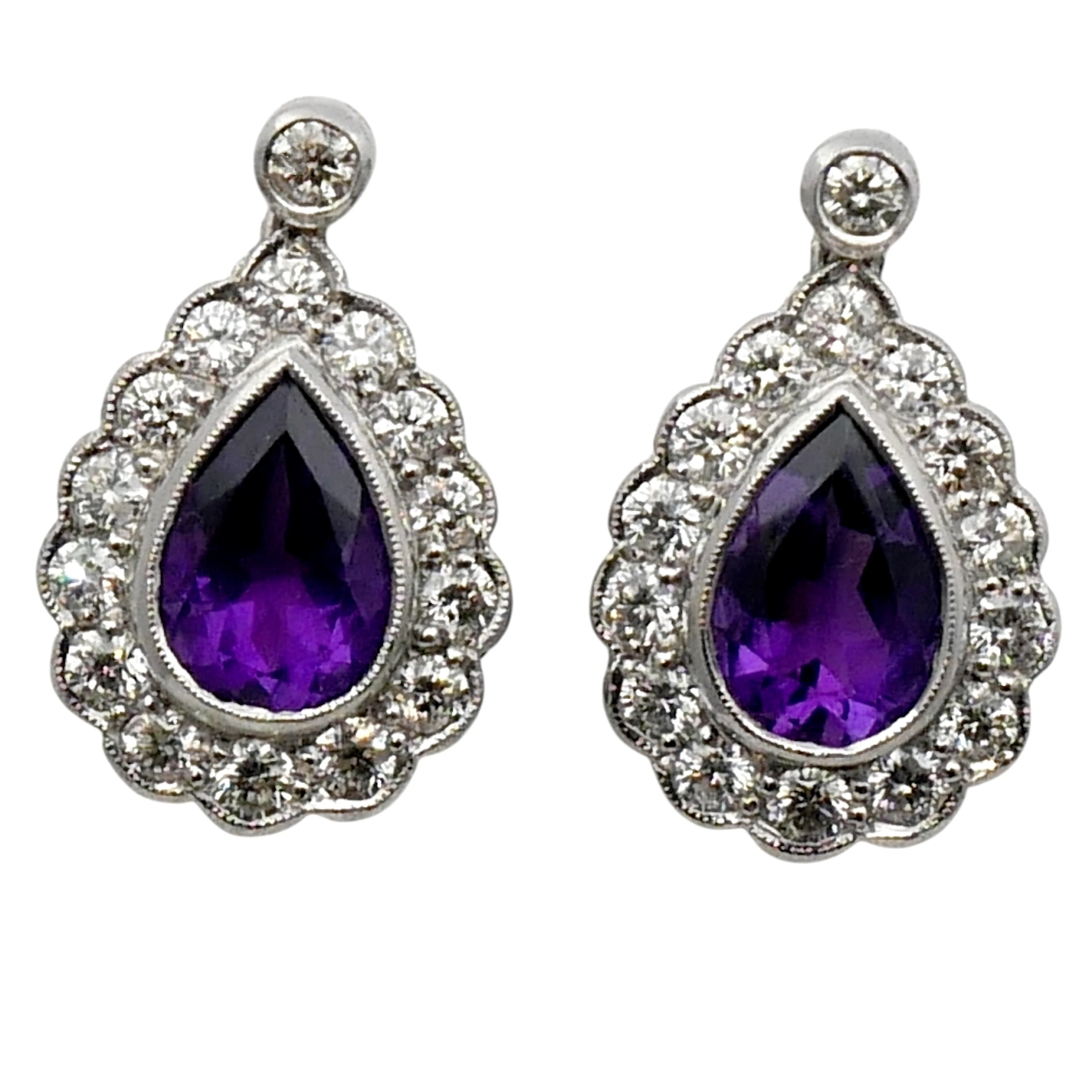 Vintage Amethyst Diamond Pendant Earrings