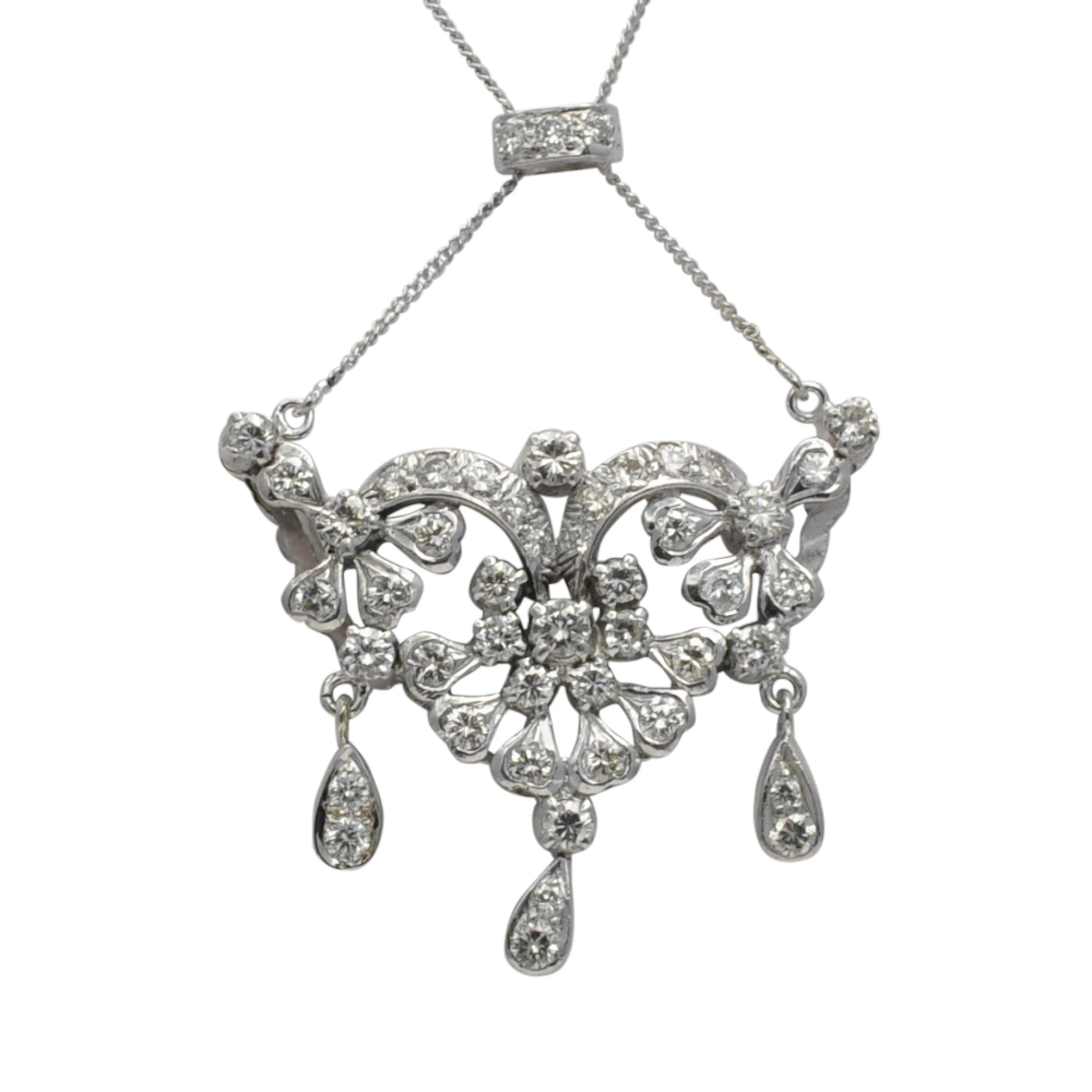 Mid Century Diamond White Gold Necklace