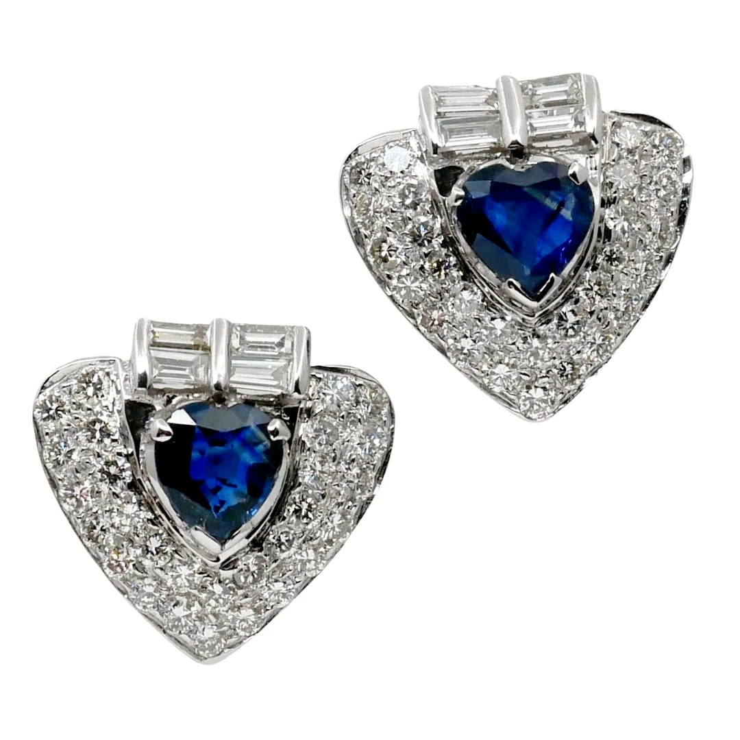 Vintage Sapphire Diamond Heart Earrings