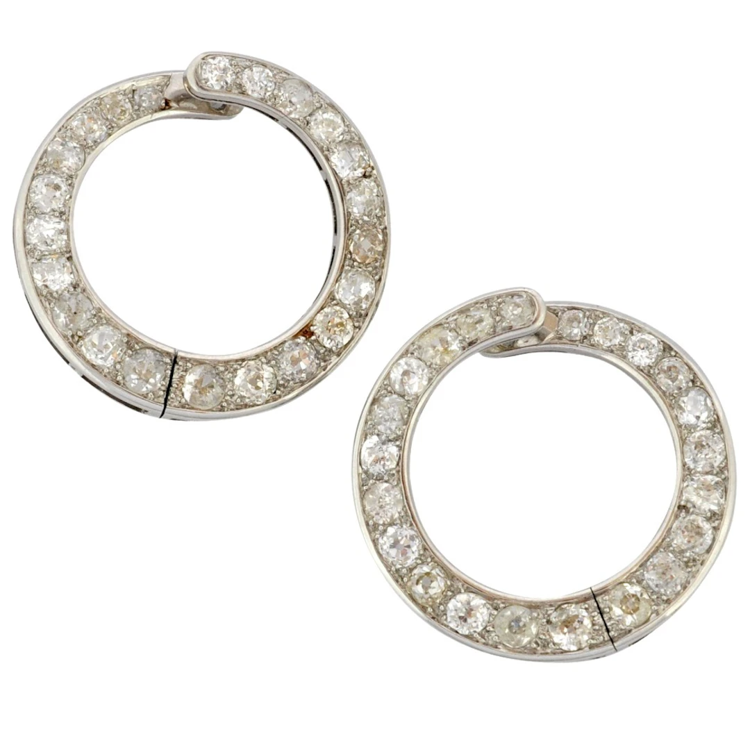Art Deco Diamond Hooped Gold Earrings