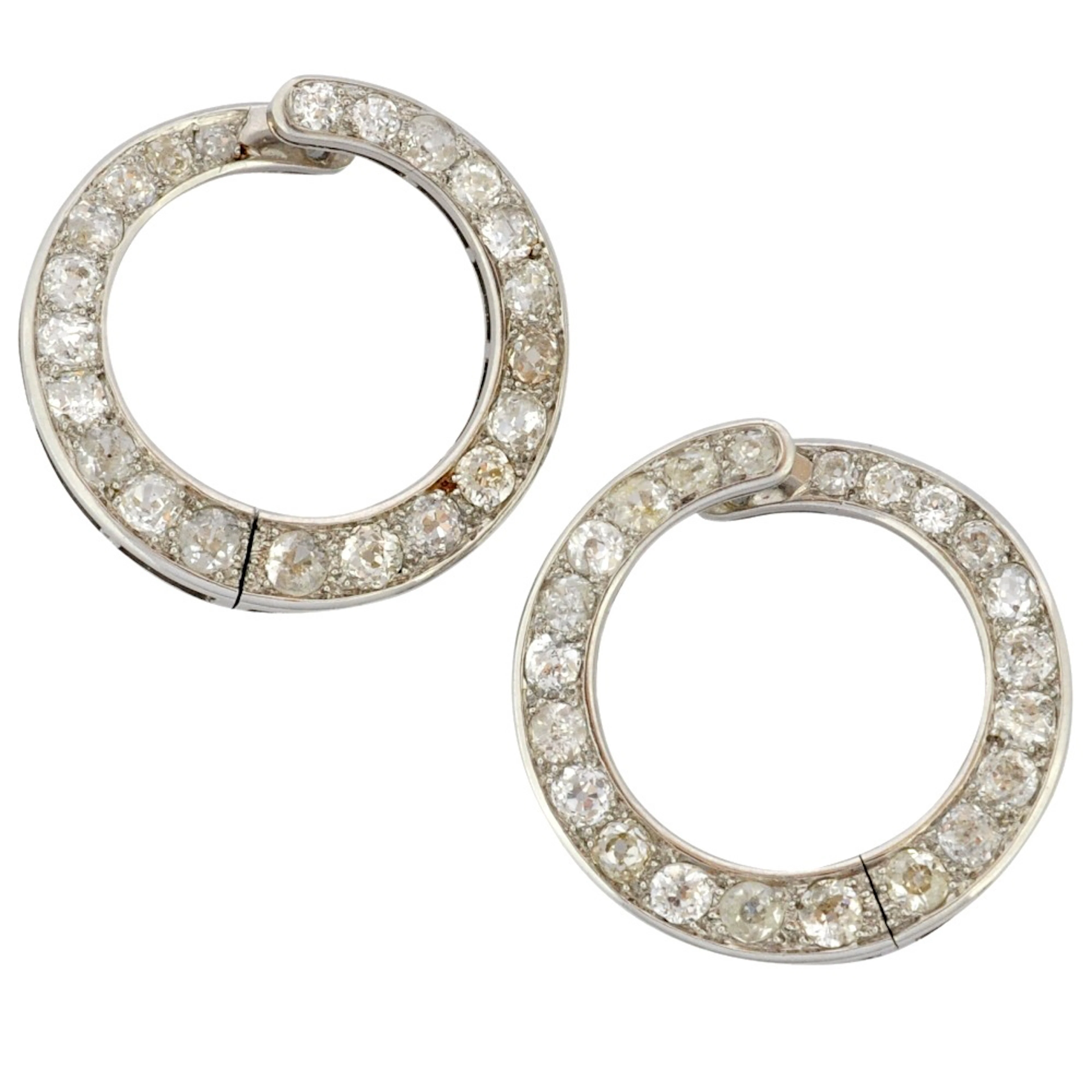 Art Deco Diamond Hooped Gold Earrings