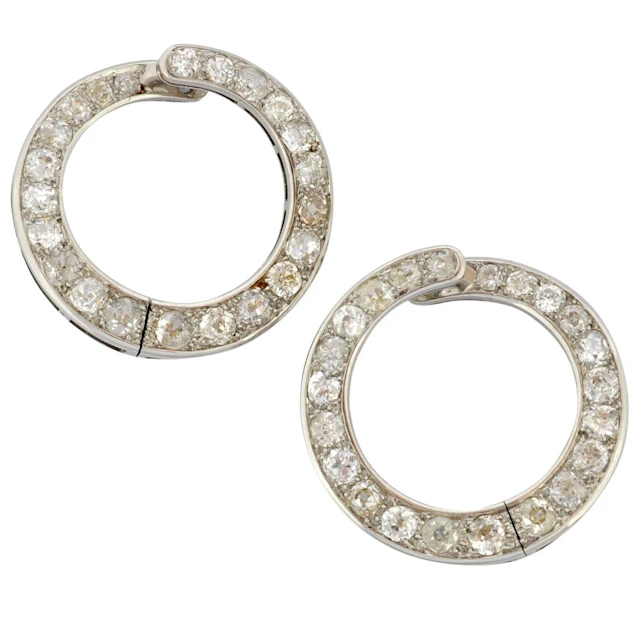 Art Deco Diamond Hooped Gold Earrings
