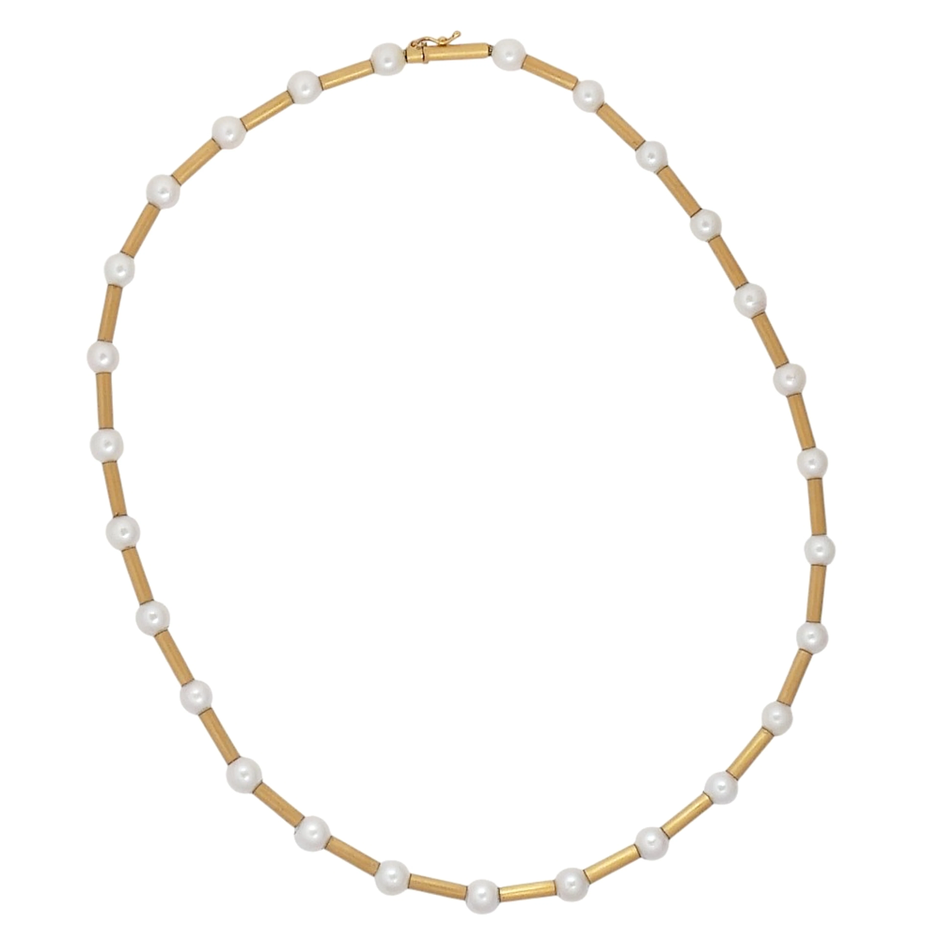 Vintage Pearl and Gold Tube Necklace