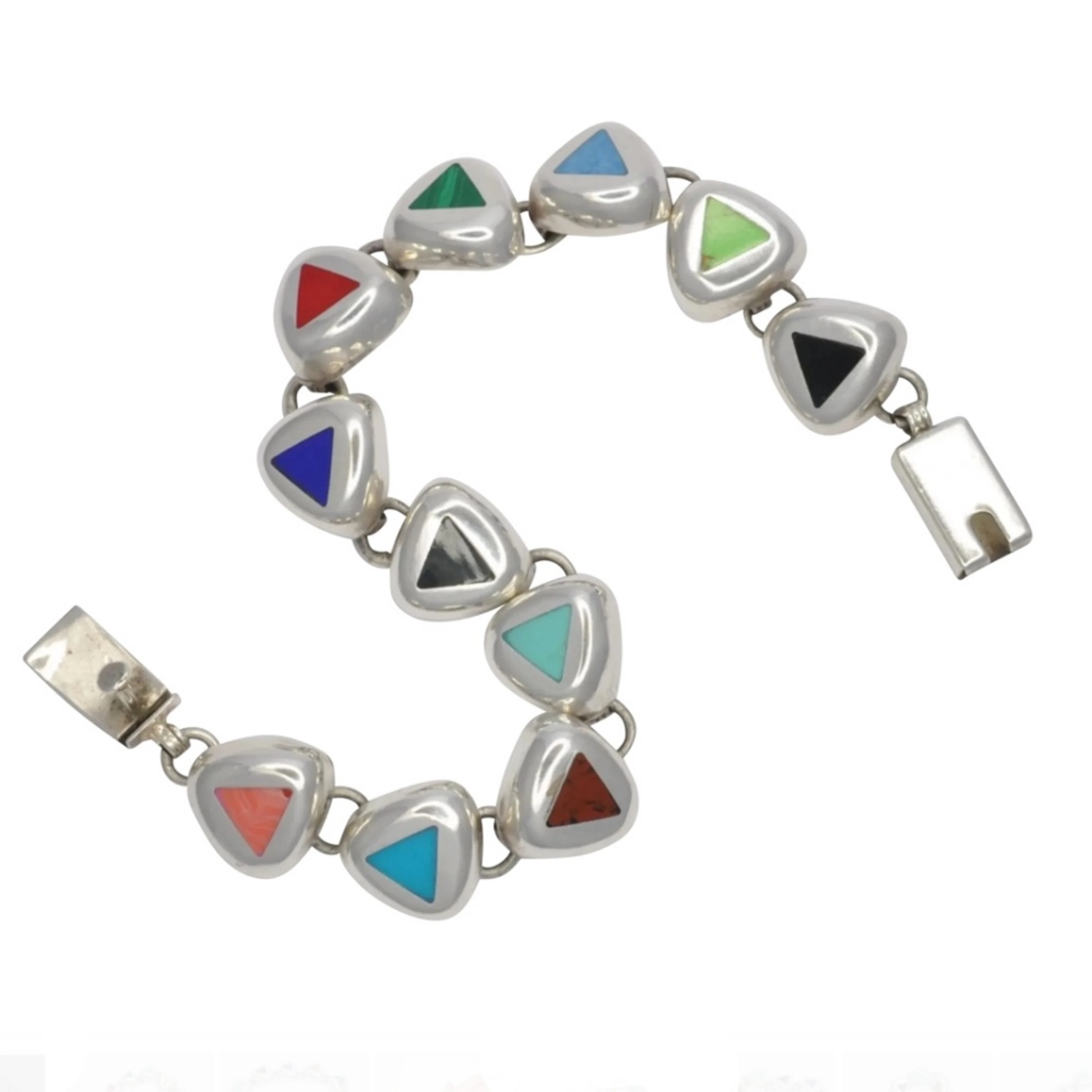 Vintage Mexican Multi Stone Silver Bracelet