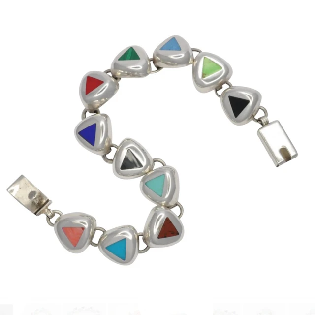 Vintage Mexican Multi Stone Silver Bracelet