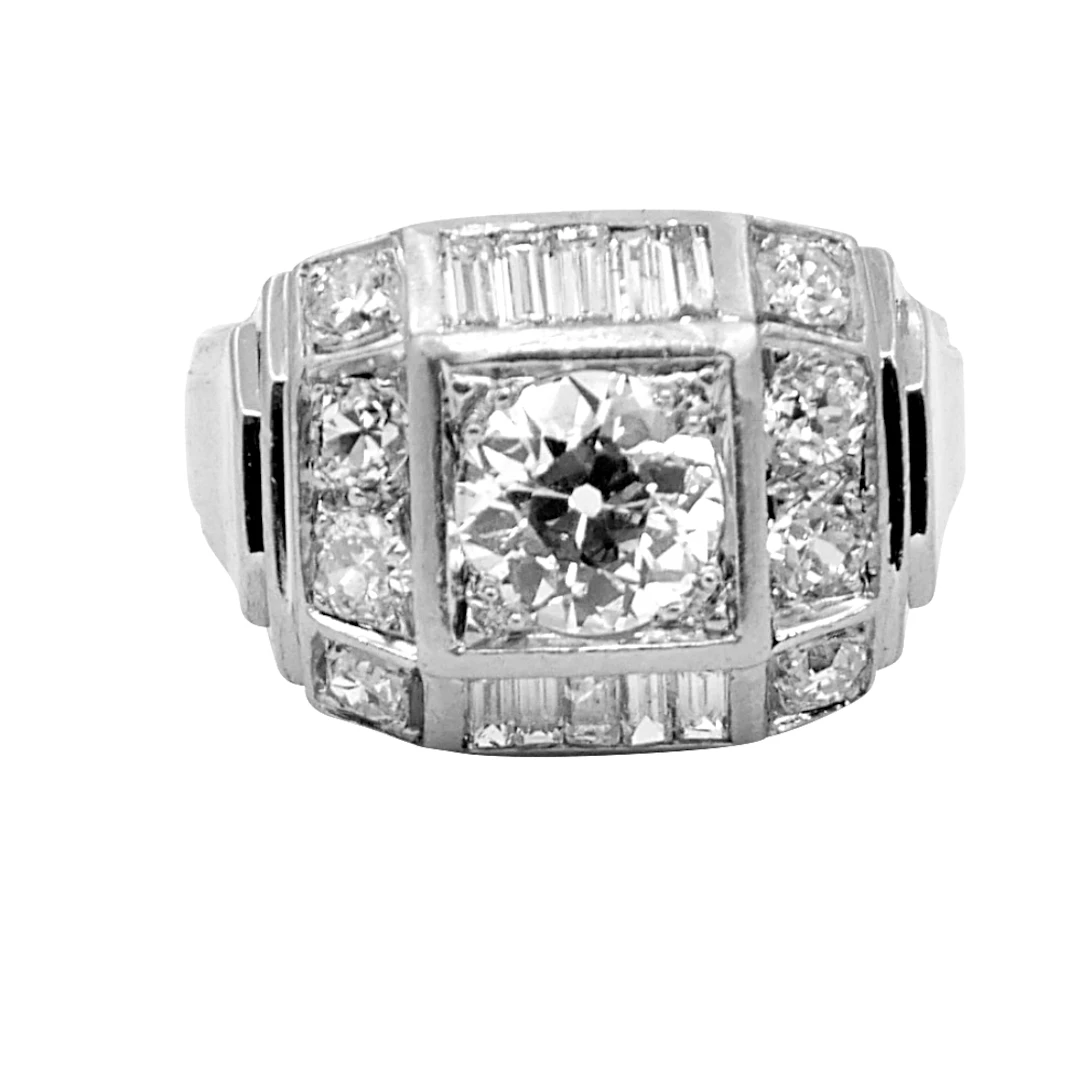 Art Deco French Diamond Platinum Ring