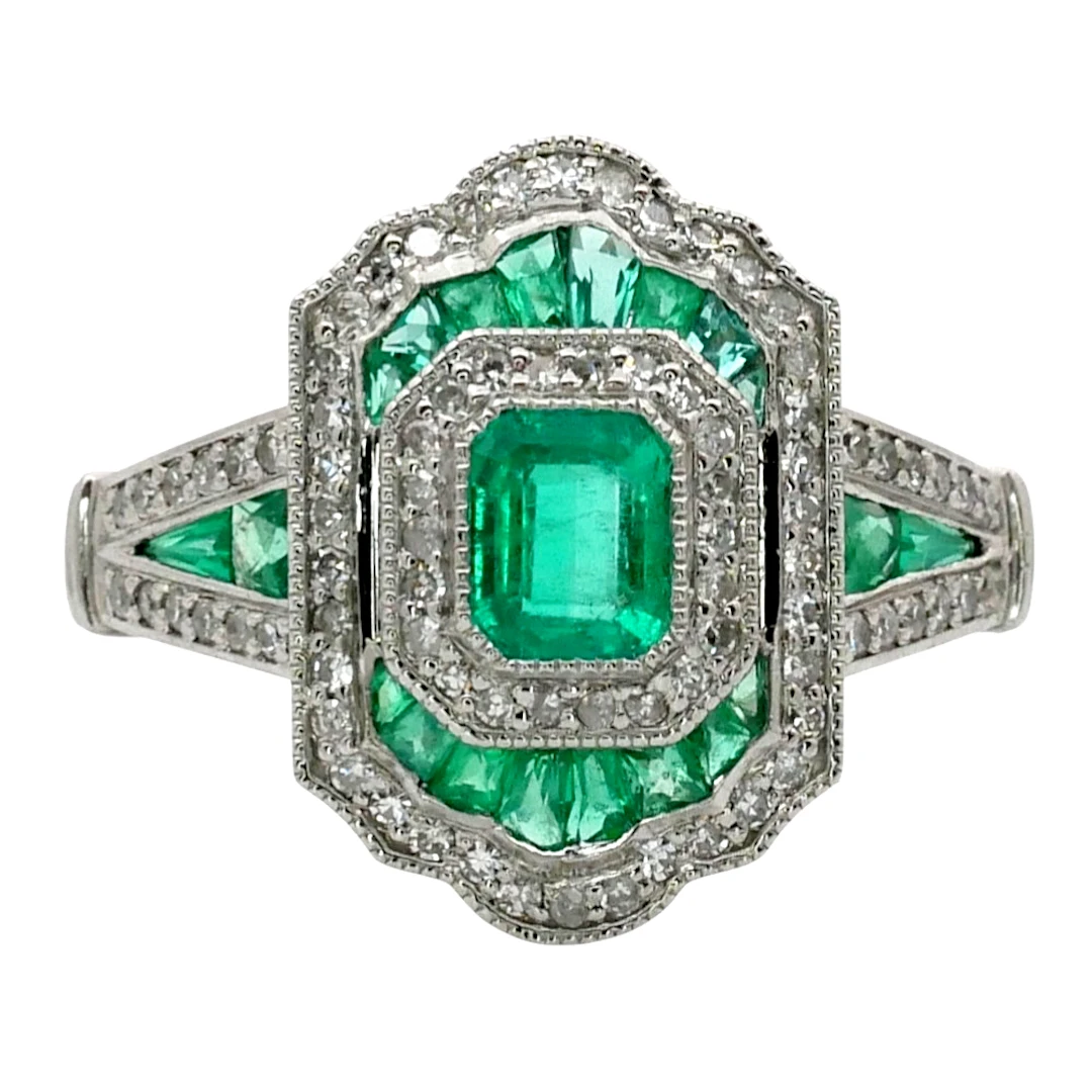 Art Deco Style Emerald and Diamond Ring