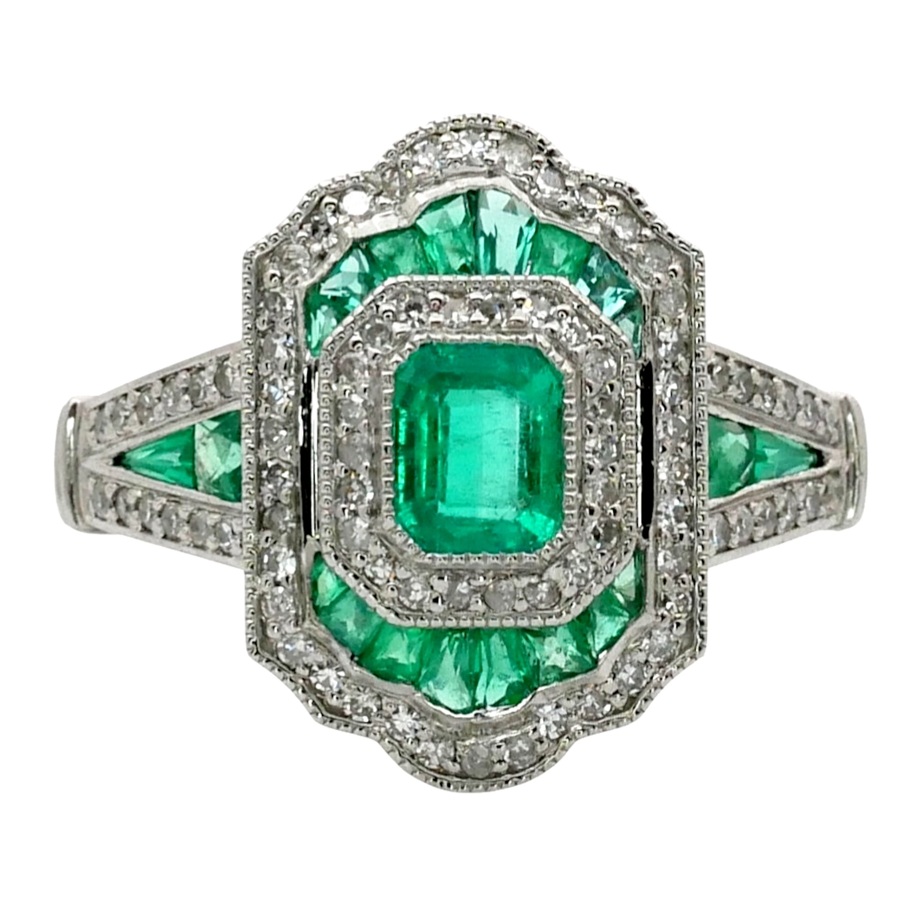 Art Deco Style Emerald and Diamond Ring