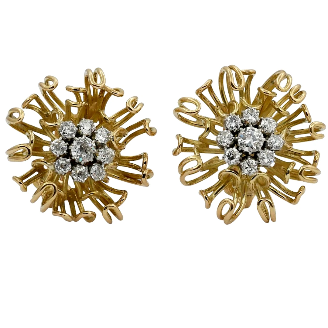 Vintage Diamond Gold Floral Earrings