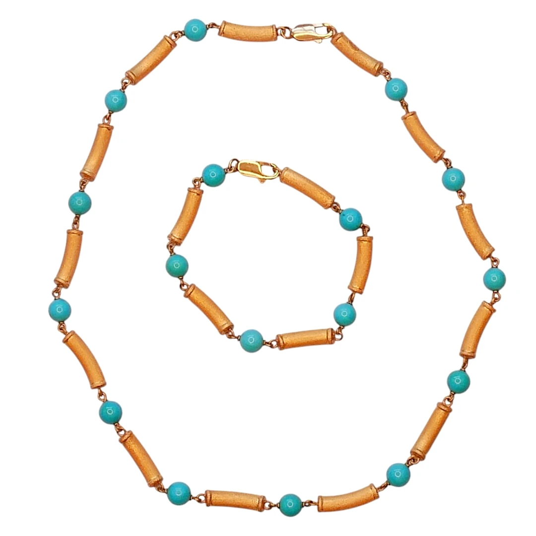 Mid Century Gold Turquoise Necklace