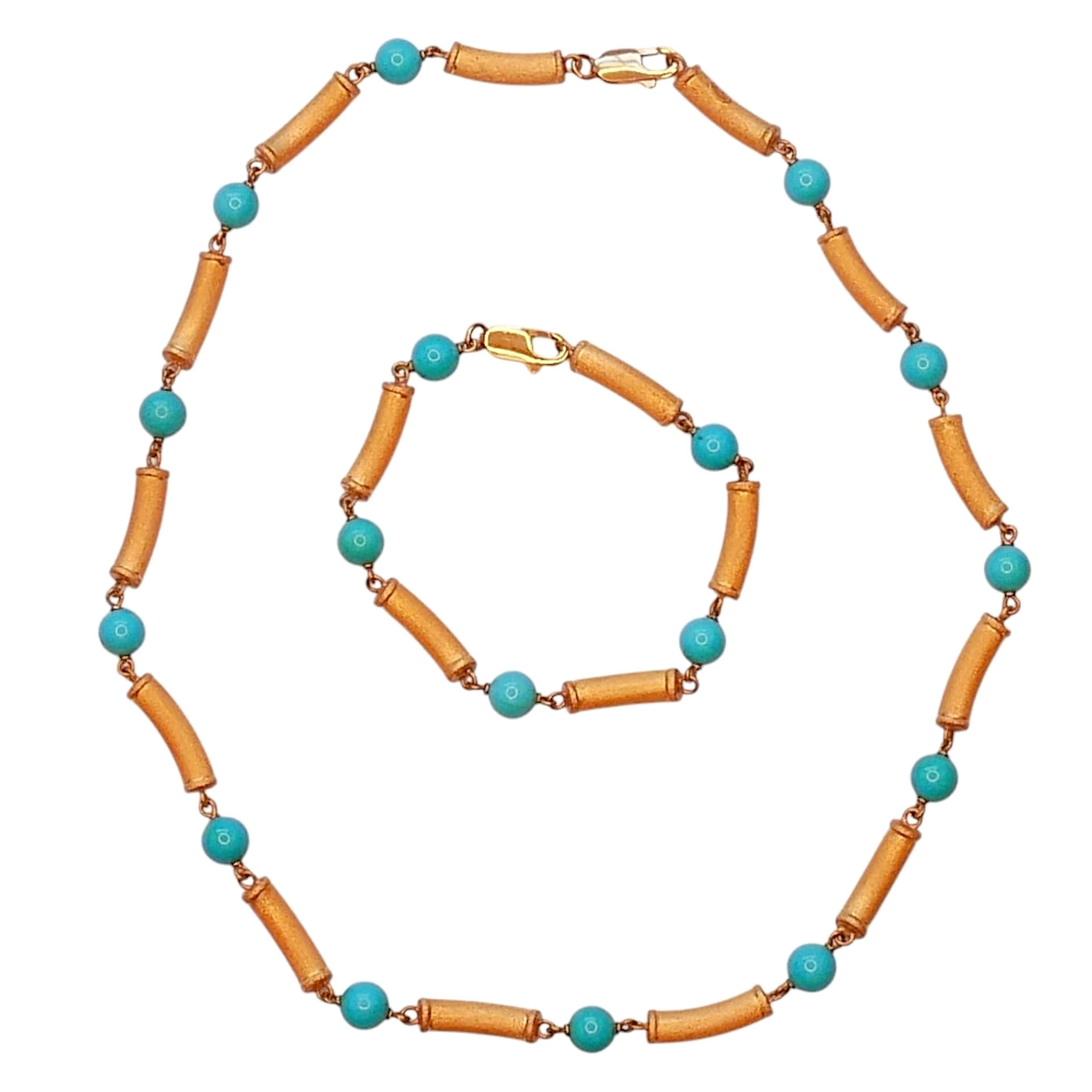 Mid Century Gold Turquoise Necklace