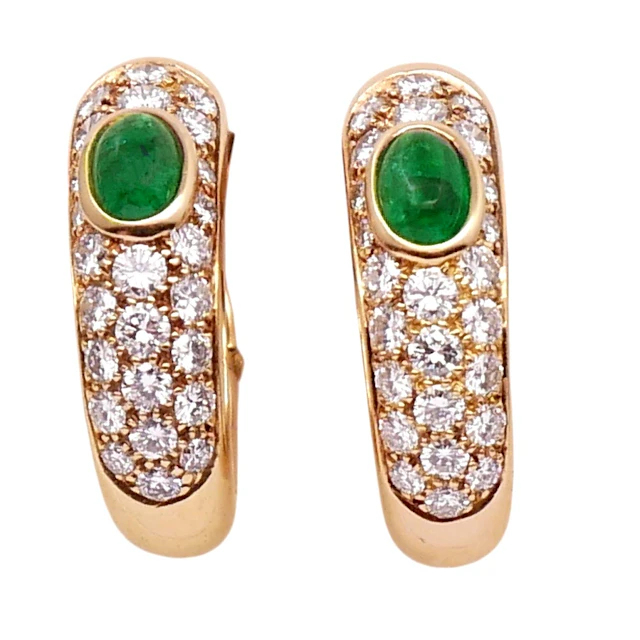 Cartier Cabochon Emerald Diamond Earrings