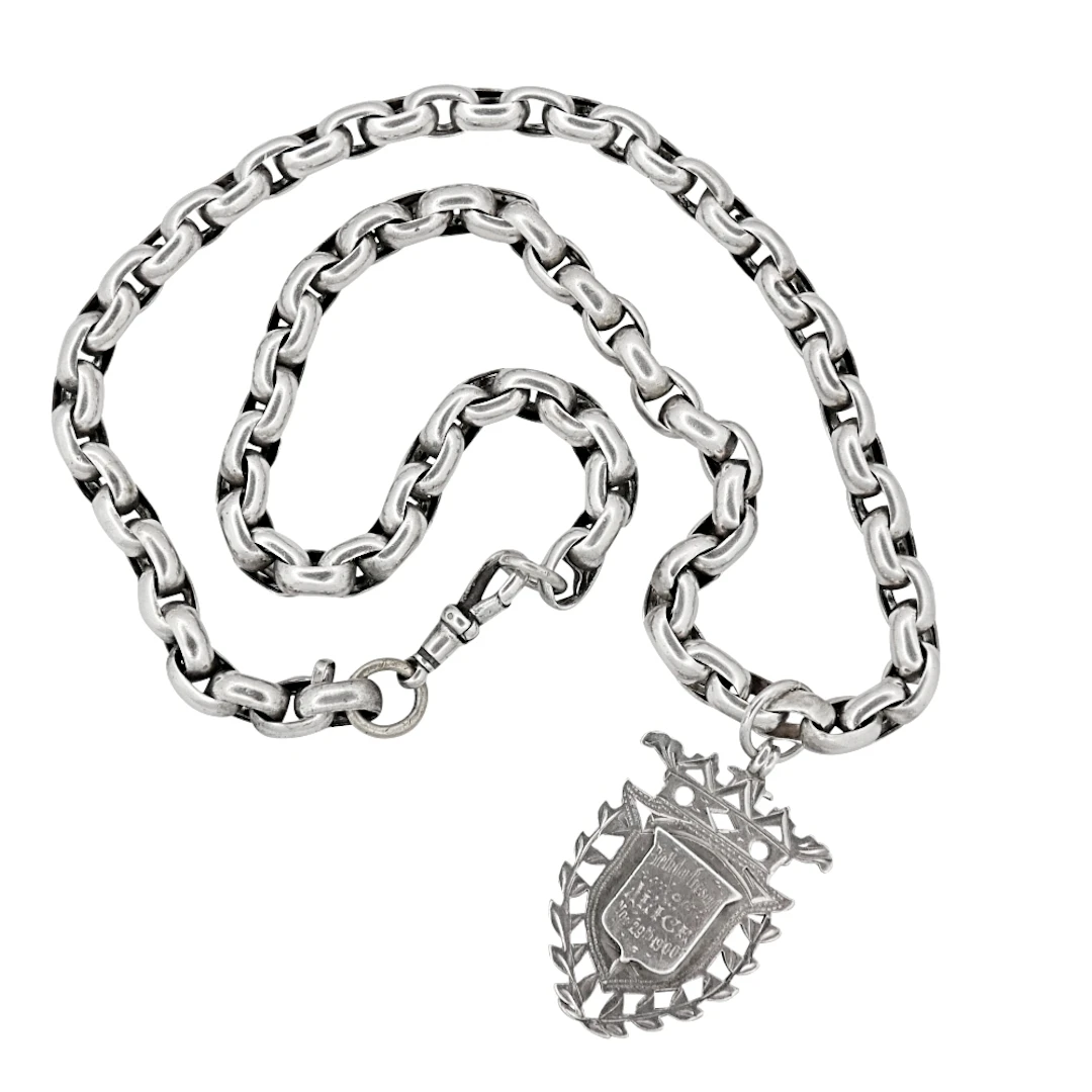 Victorian Heavy Silver Necklace and Fob