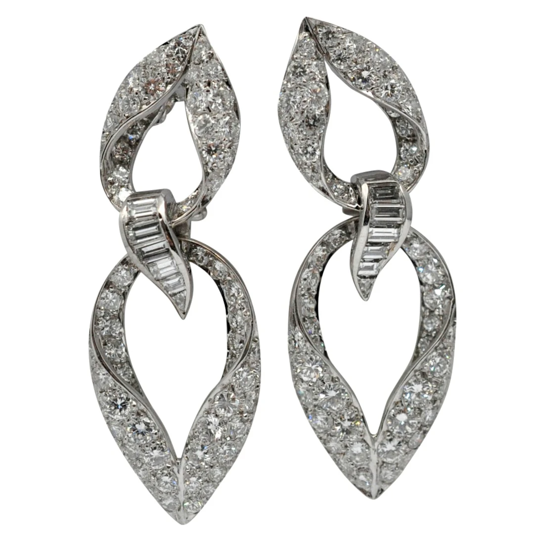 Mid Century French Diamond Ear Pendants