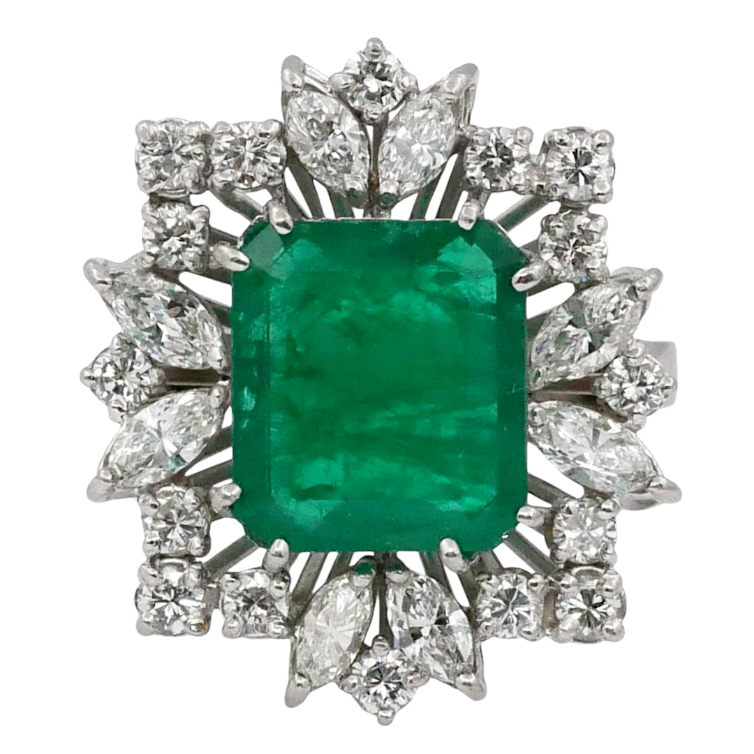 Vintage Emerald Diamond Cocktail Ring