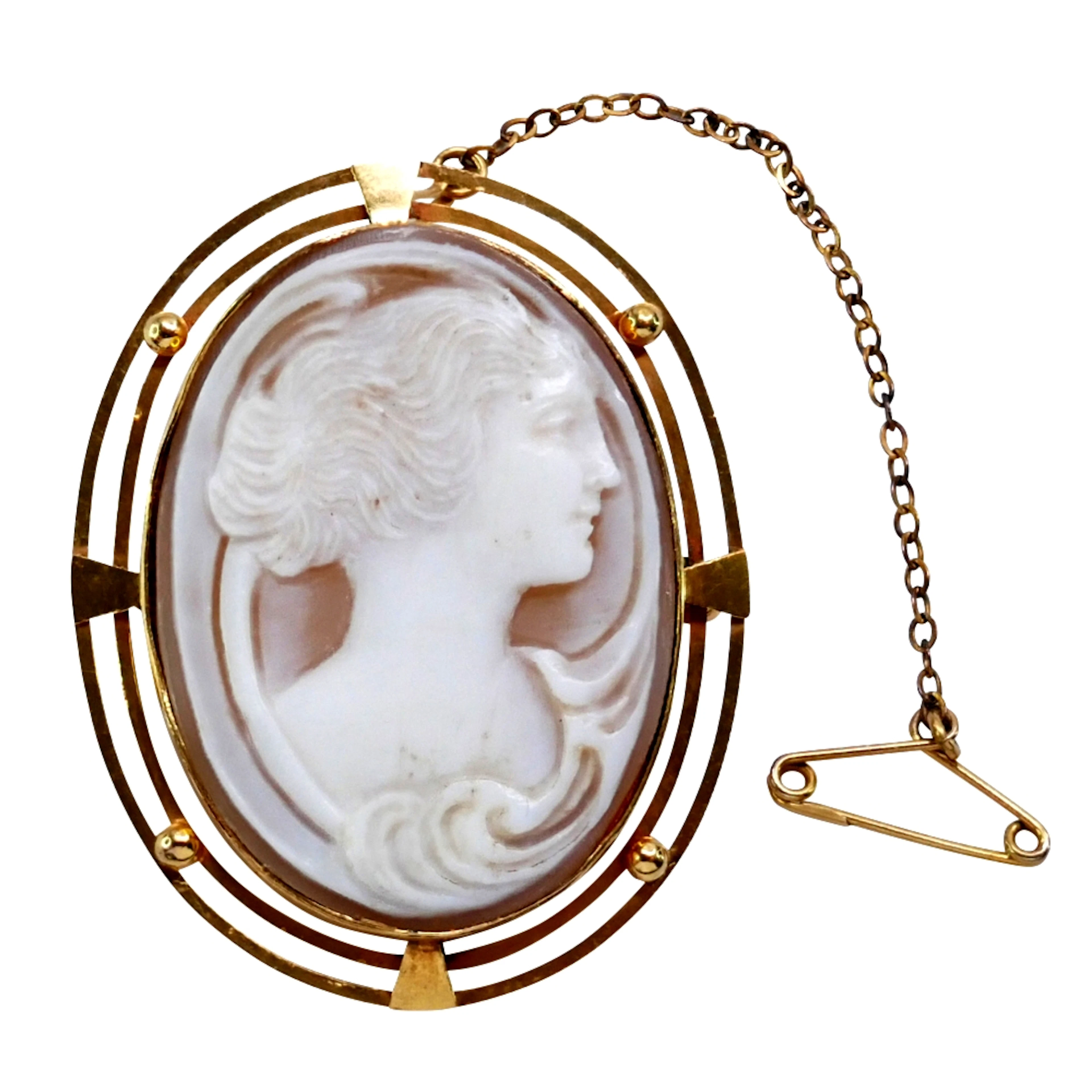 Antique Shell Cameo Gold Brooch