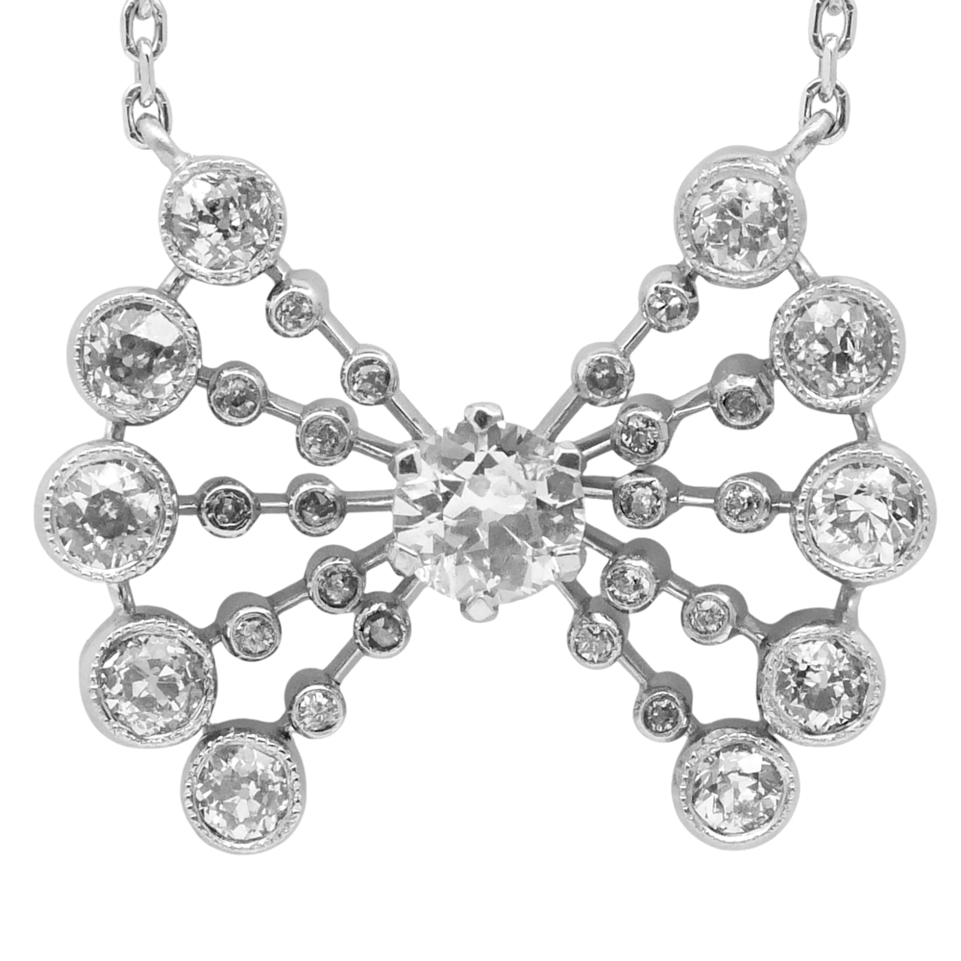 Antique Diamond Platinum Bow Pendant
