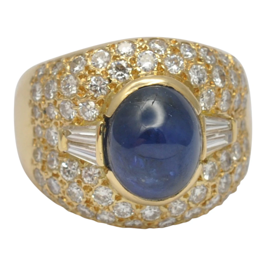 Cabochon Sapphire Diamond Gold Ring