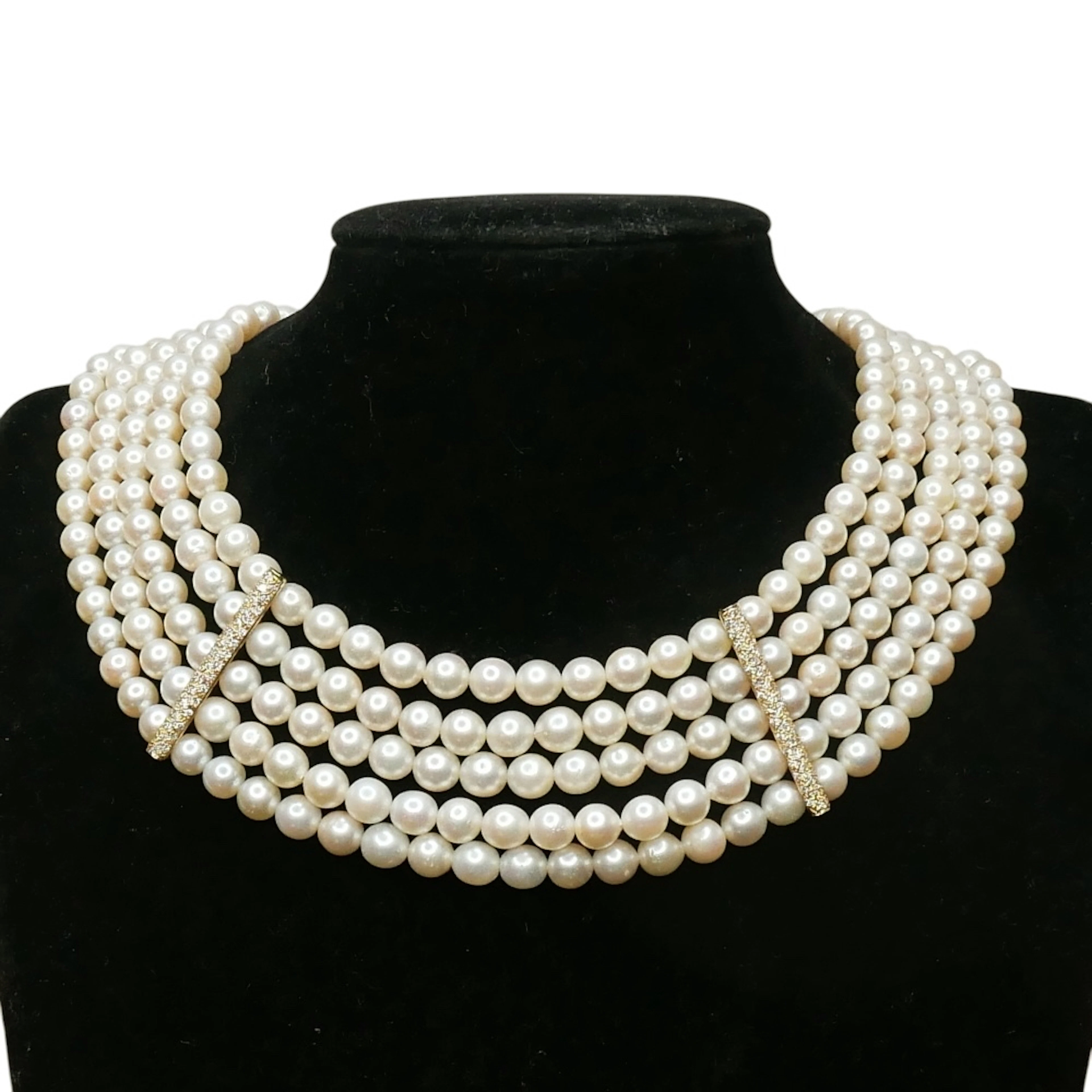 5 Row Pearl Diamond Necklace