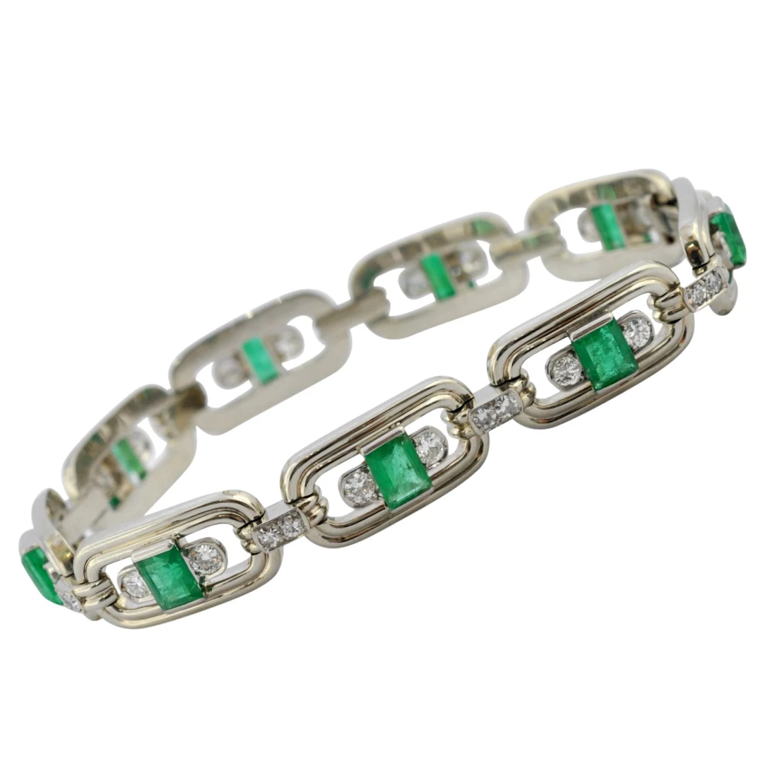 Art Deco Emerald Diamond Gold Bracelet