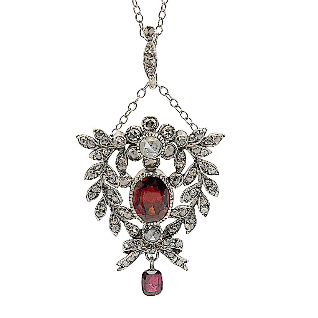 Antique French Diamond Garnet Pendant