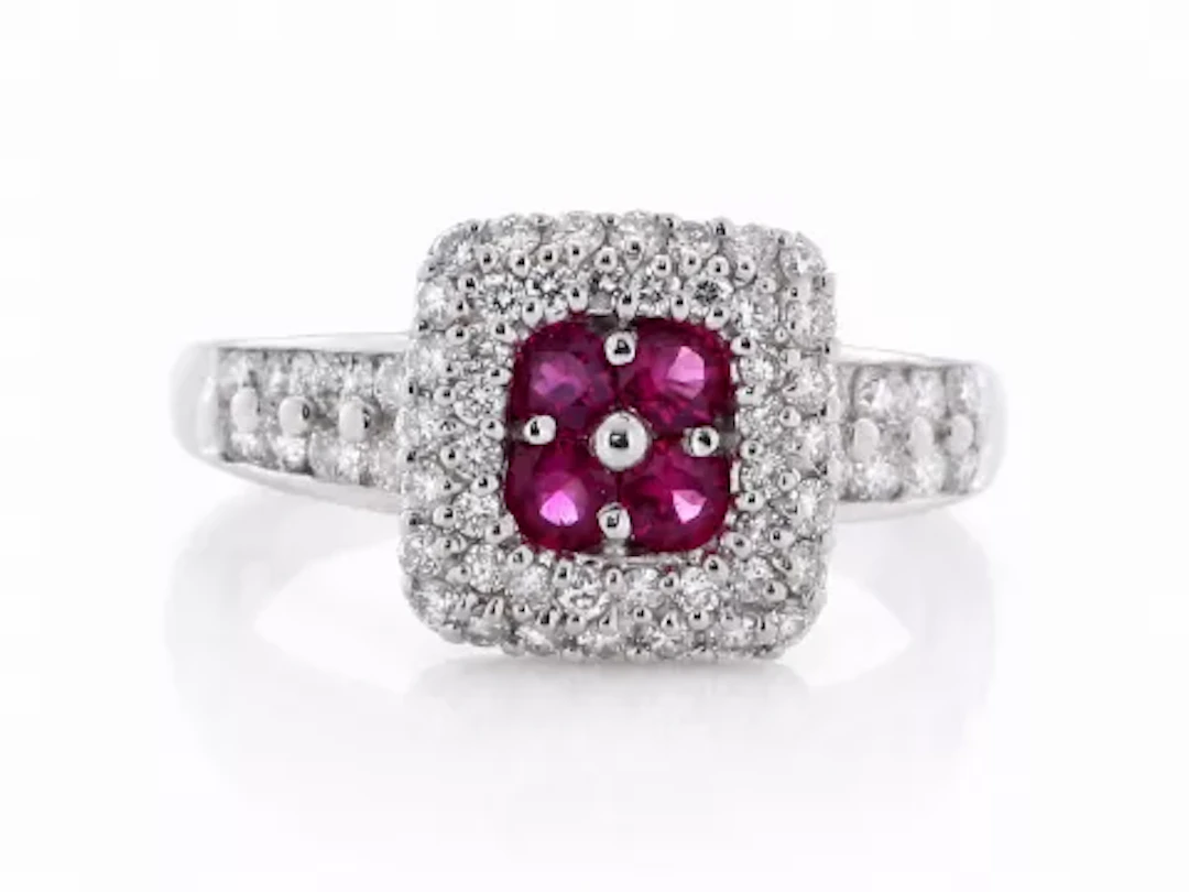 Platinum Ladies Dress Diamond And Ruby Ring (R0.41) 0.80 Carats