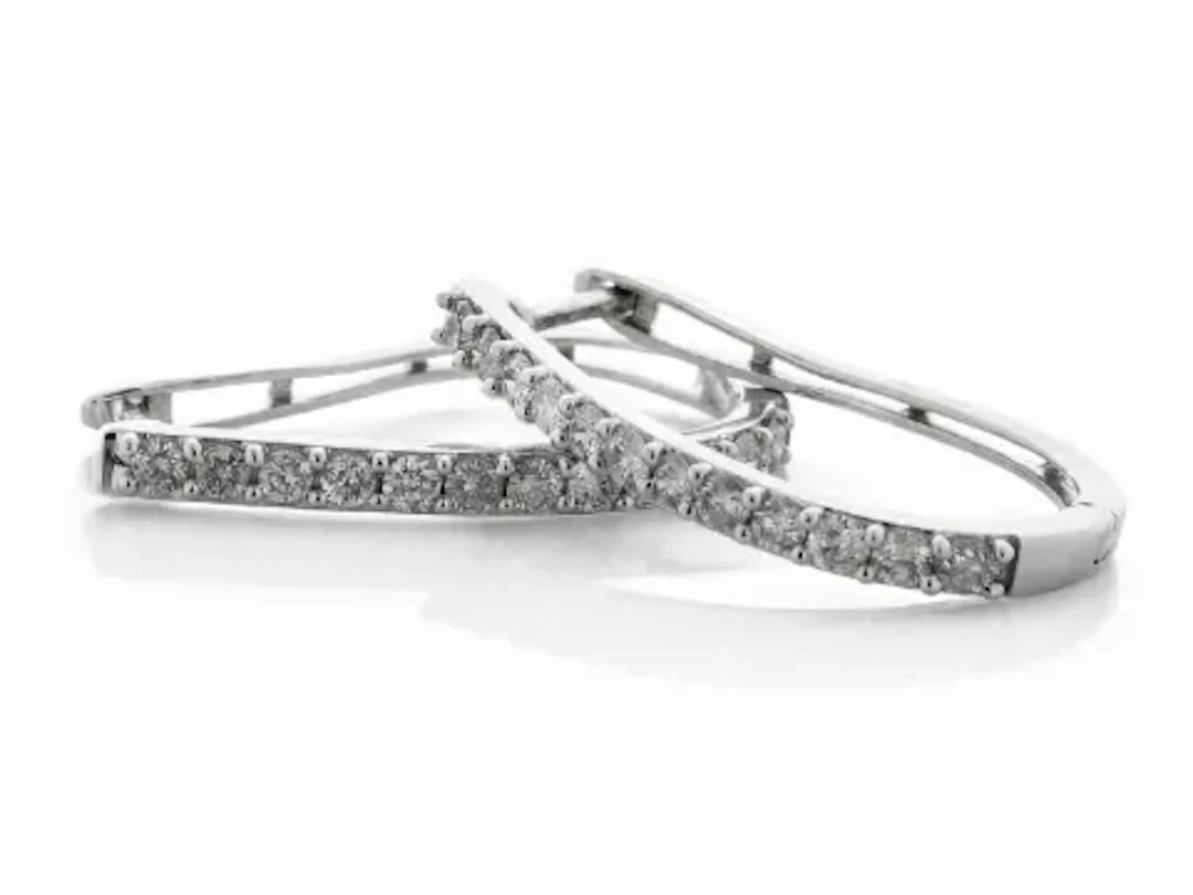 9ct White Gold Semi Eternity Diamond Hoop Earrings 1.00 Carats