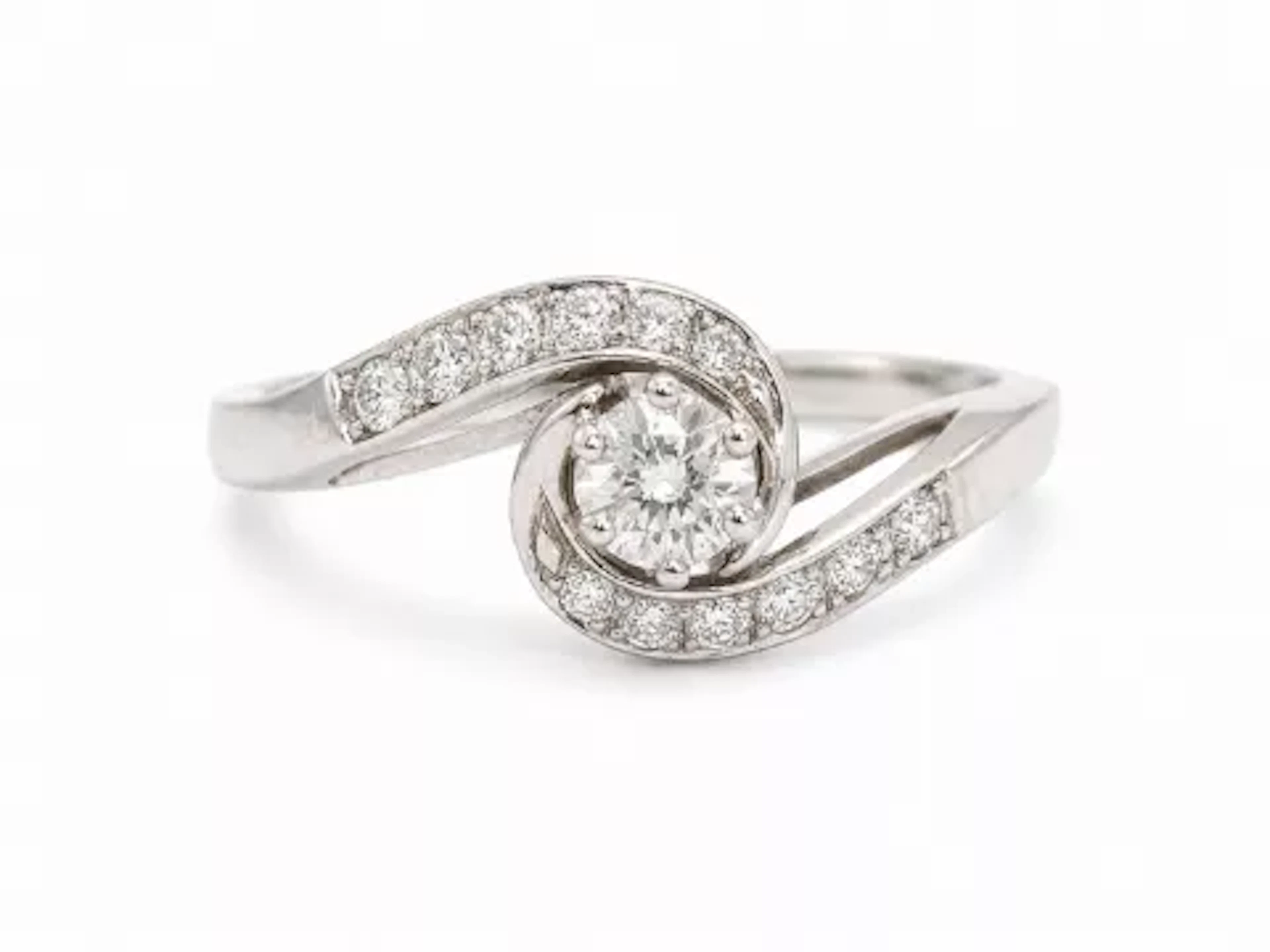 18ct White Gold Twist Shoulders Diamond Ring 0.43 Carats