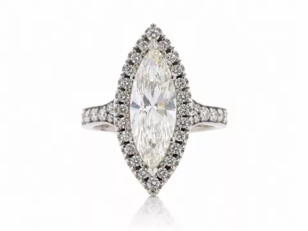 18ct White Gold Marquise Halo with shoulders Diamond Ring 3.01 Carats