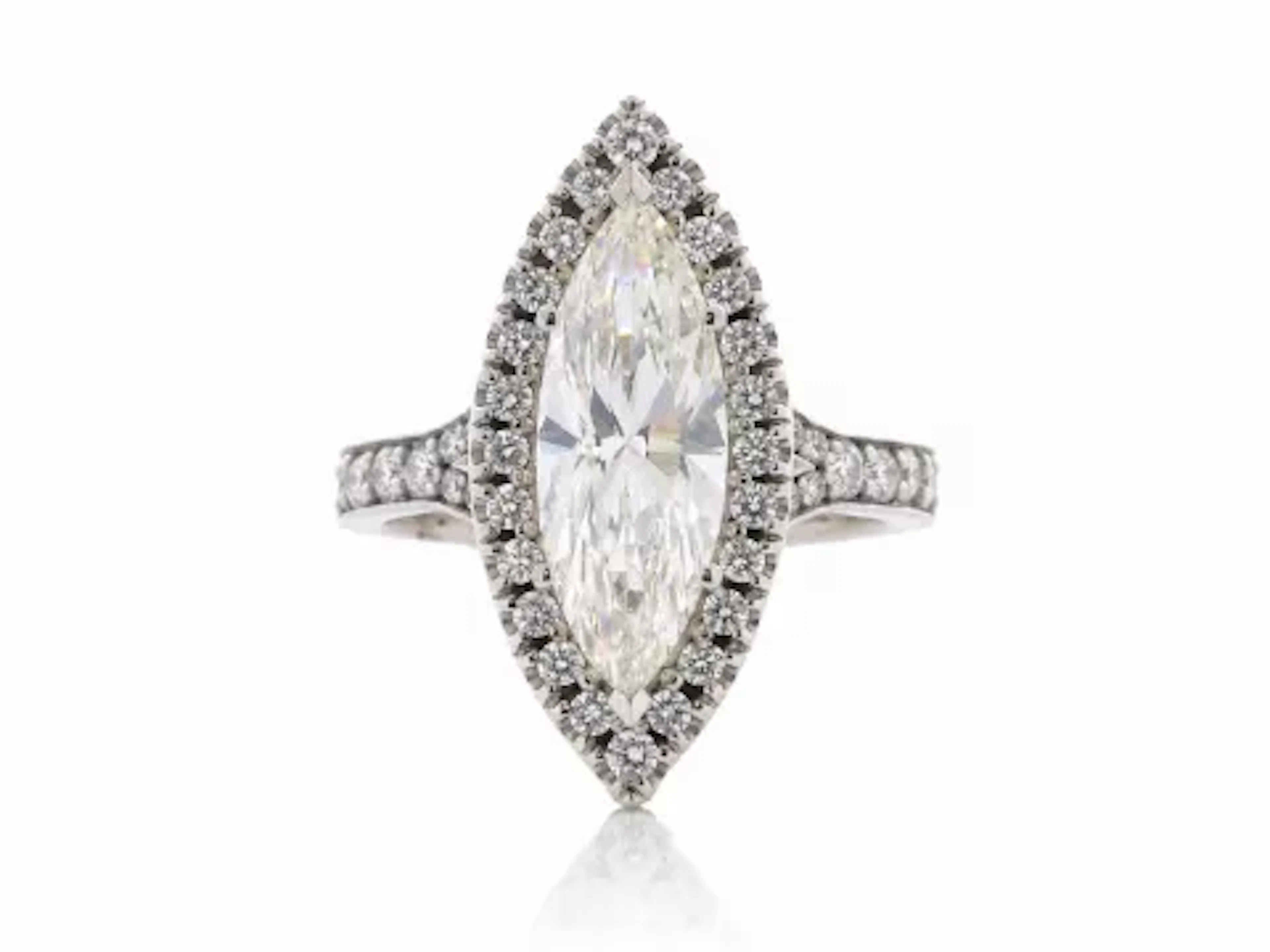 18ct White Gold Marquise Halo with shoulders Diamond Ring 3.01 Carats